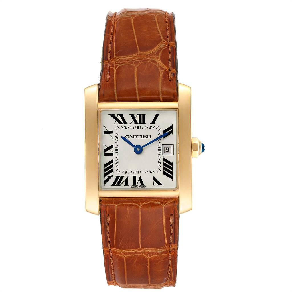 Cartier Tank Francaise Midsize Yellow Gold Brown Strap Watch W50014n2 For Sale At 1stdibs