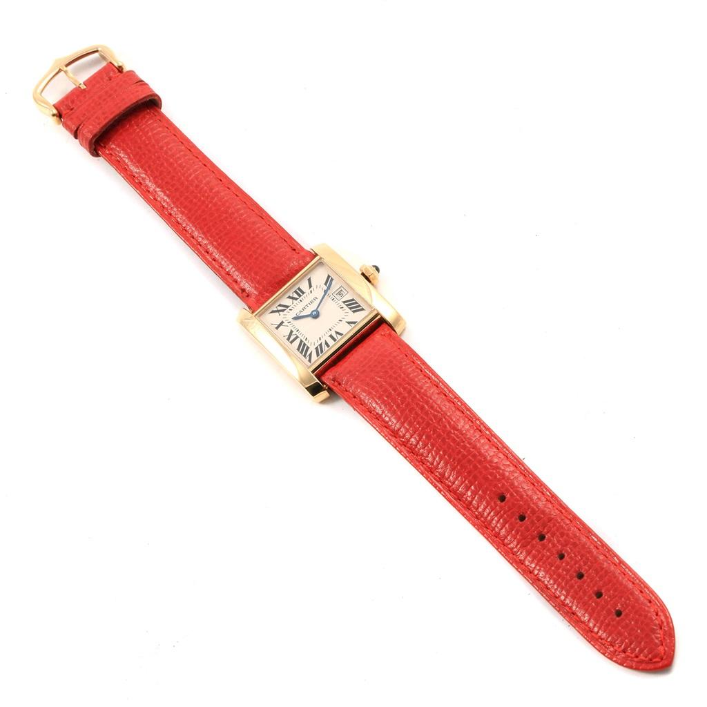 Women's Cartier Tank Francaise Midsize Yellow Gold Red Strap Watch W50014N2 For Sale
