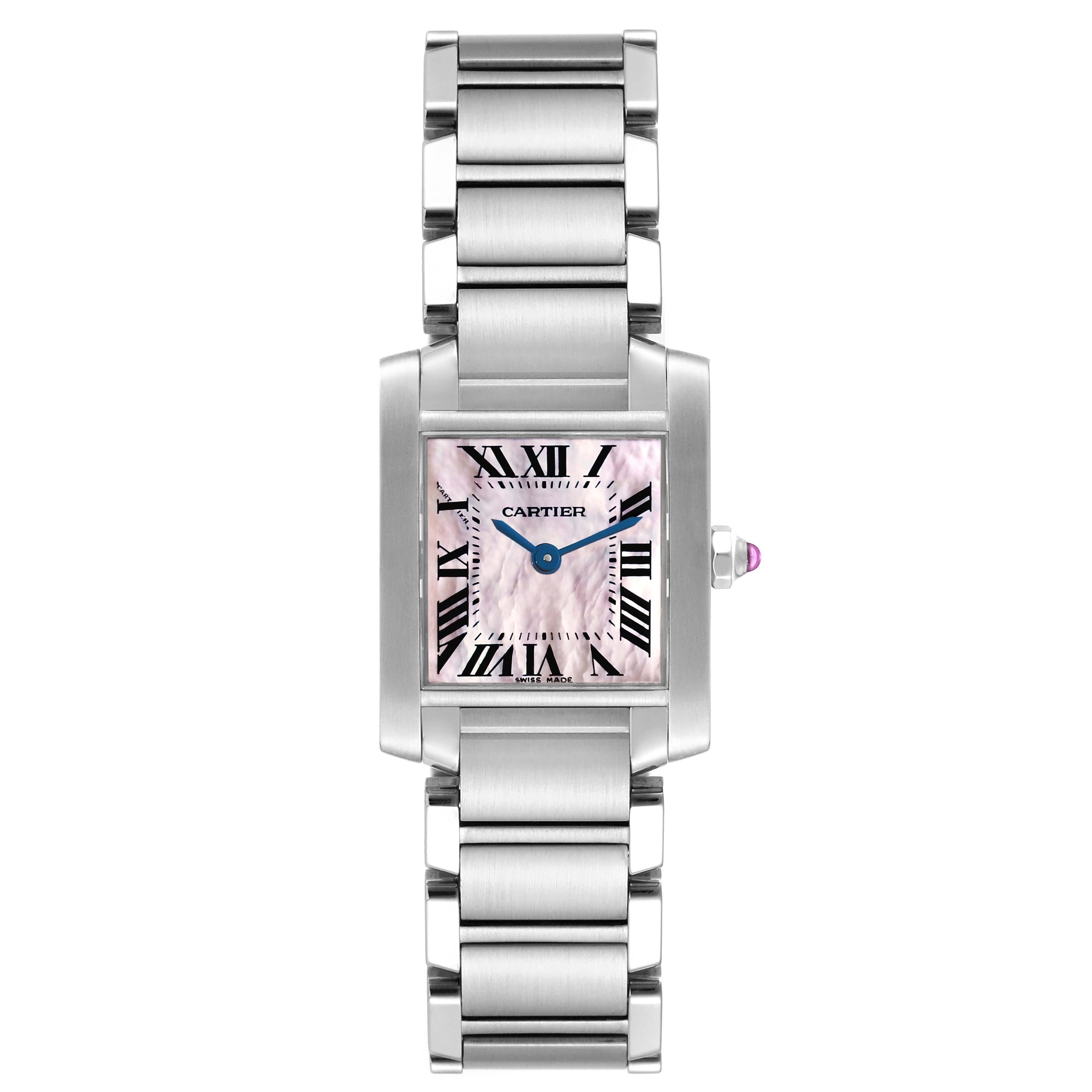 Cartier Tank Francaise Mother Of Pearl Dial Steel Ladies Watch W51028Q3 Papers In Excellent Condition For Sale In Atlanta, GA