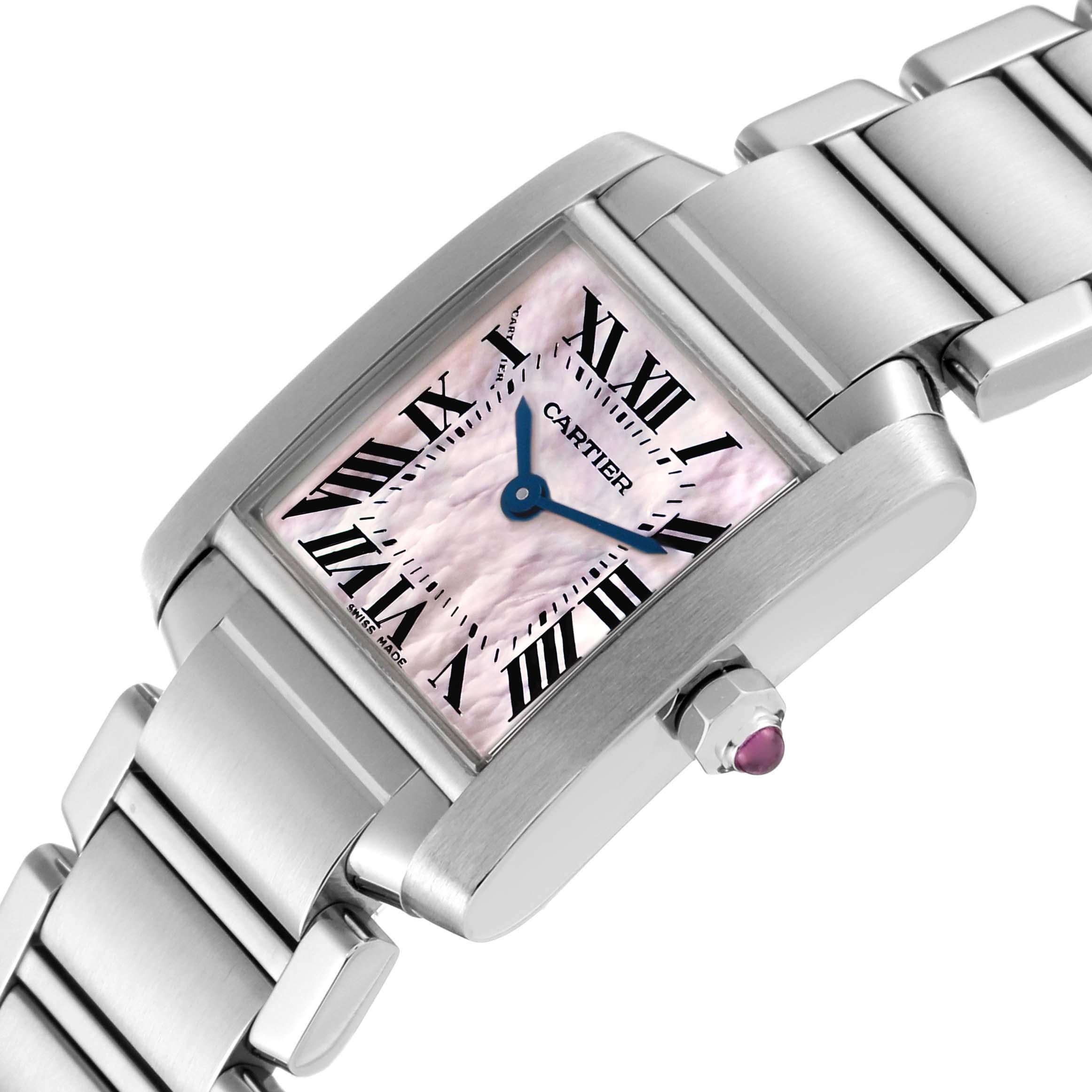 Cartier Tank Francaise Mother Of Pearl Dial Steel Ladies Watch W51028Q3 Papers For Sale 2