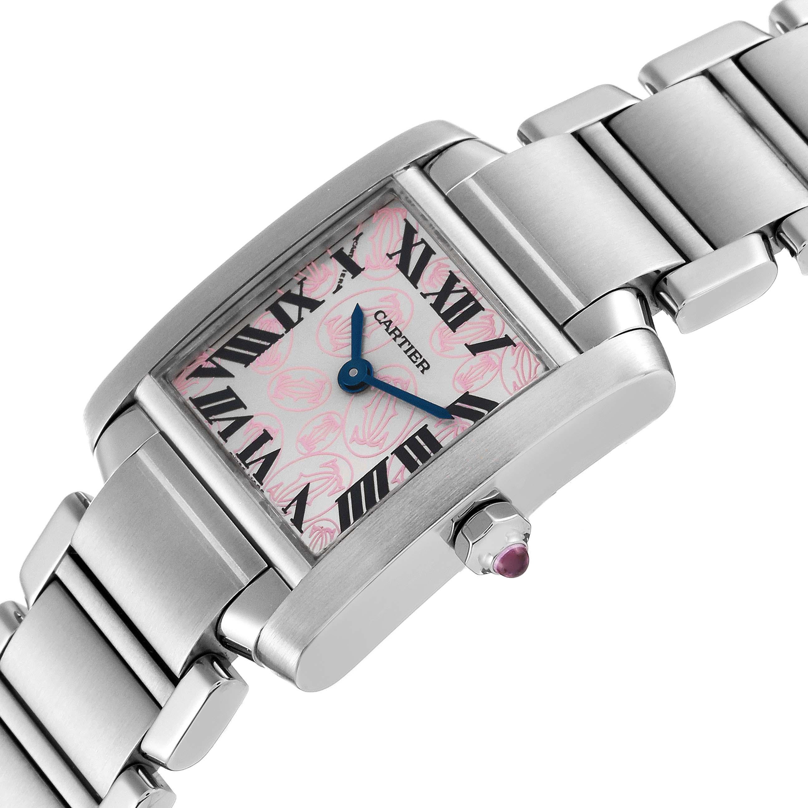 Cartier Tank Francaise Pink Double C Decor Limited Edition Steel Ladies Watch For Sale 2