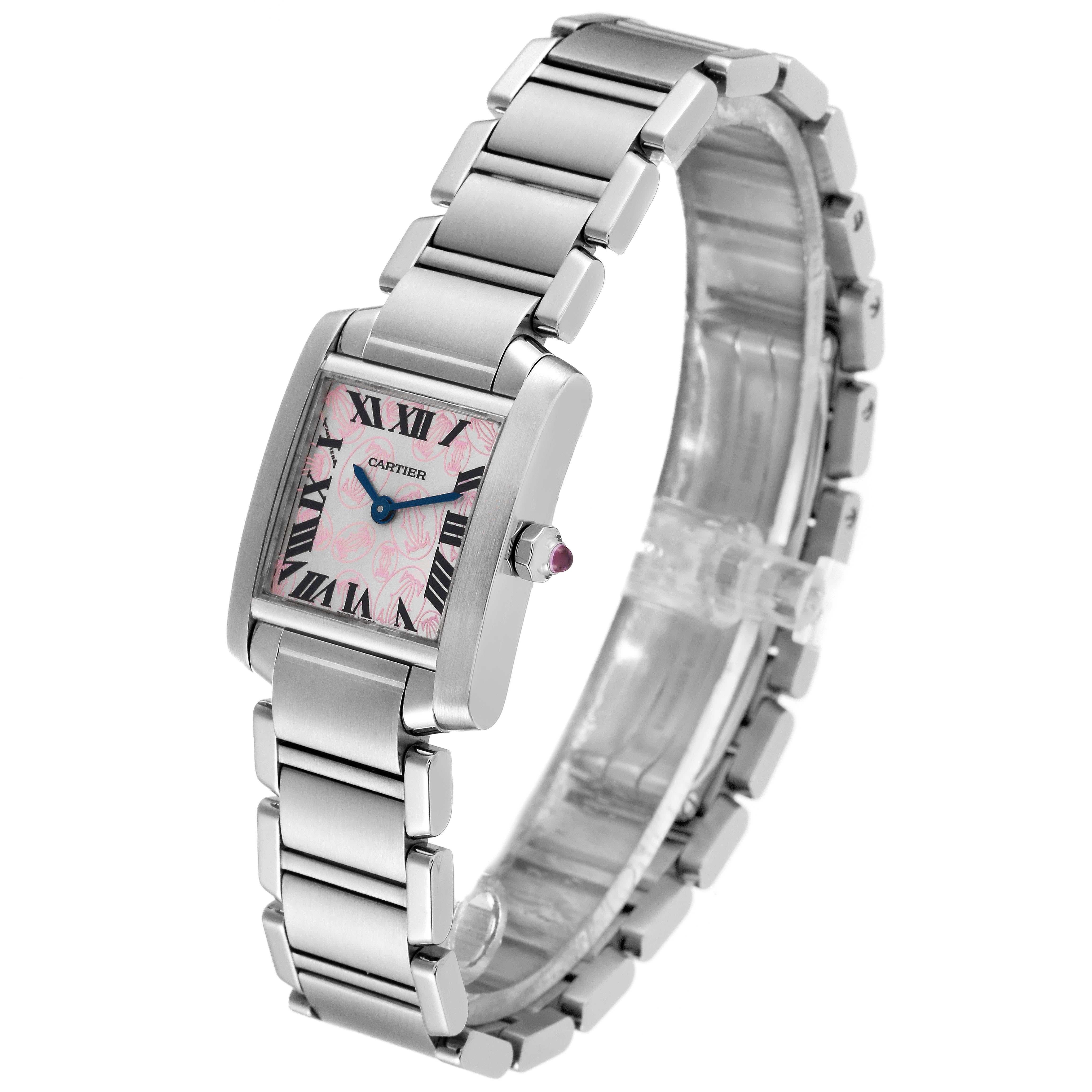 Cartier Tank Francaise Pink Double C Decor Limited Edition Steel Ladies Watch For Sale 4