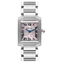 Cartier: Edelstahl-Damenuhr Tank Francaise Rosa Double C Decor Limitierte Auflage