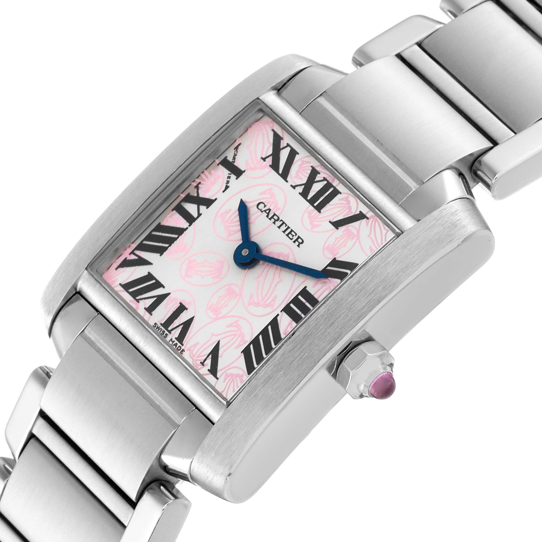 Cartier Tank Francaise Pink Double C Decor Limited Edition Steel Watch W51031Q3 In Excellent Condition For Sale In Atlanta, GA