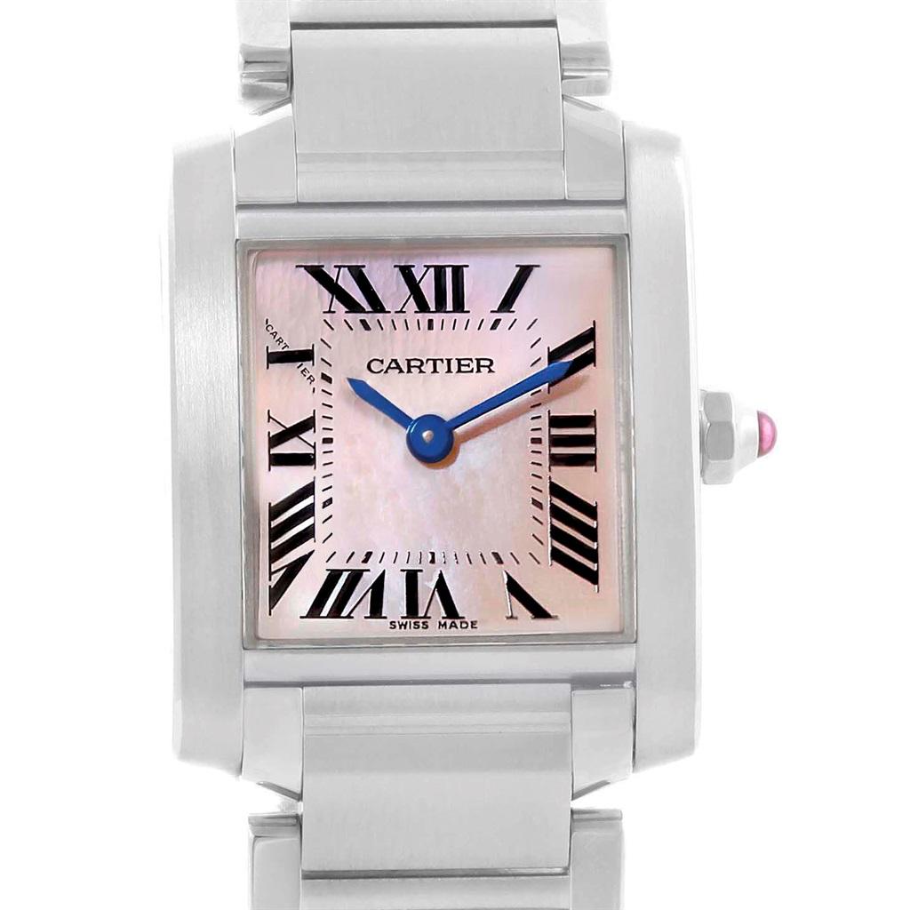Cartier Tank Francaise Pink MOP Dial Steel Ladies Watch W51028Q3 3