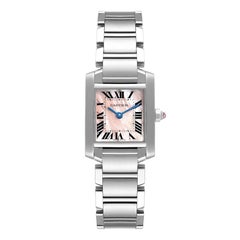 Cartier Tank Francaise Pink MOP Steel Ladies Watch W51028Q3 Box Papers