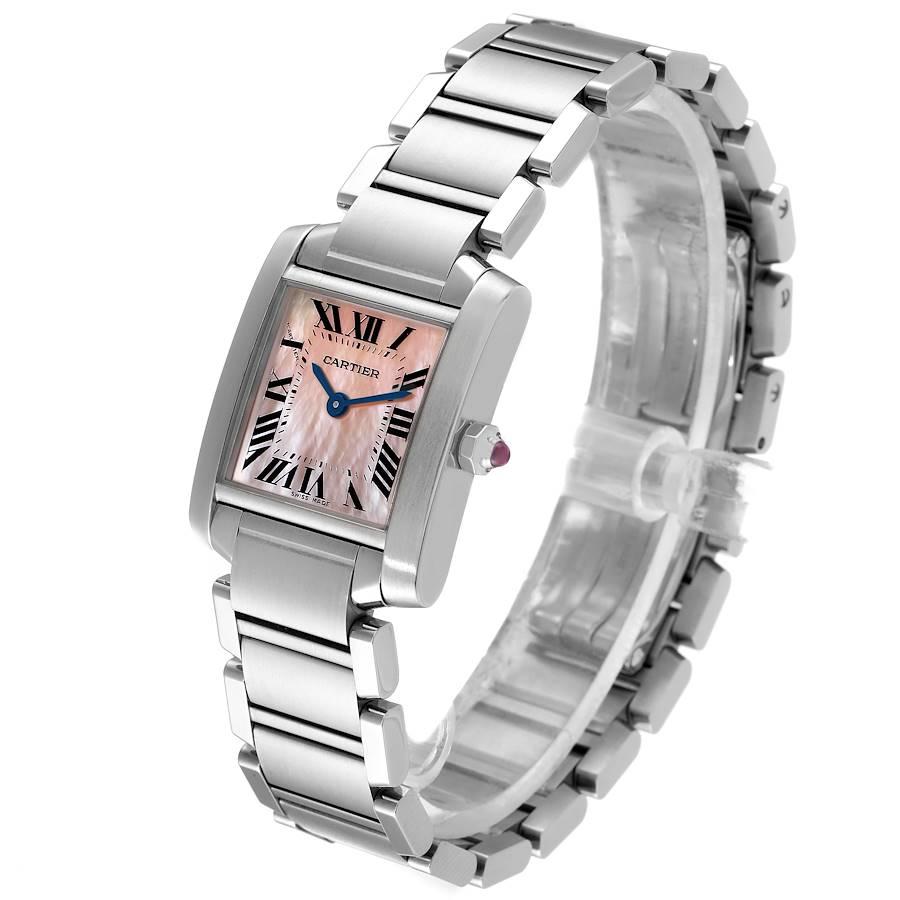 Cartier Tank Francaise Pink MOP Steel Ladies Watch W51028Q3 Box Papers In Excellent Condition For Sale In Atlanta, GA