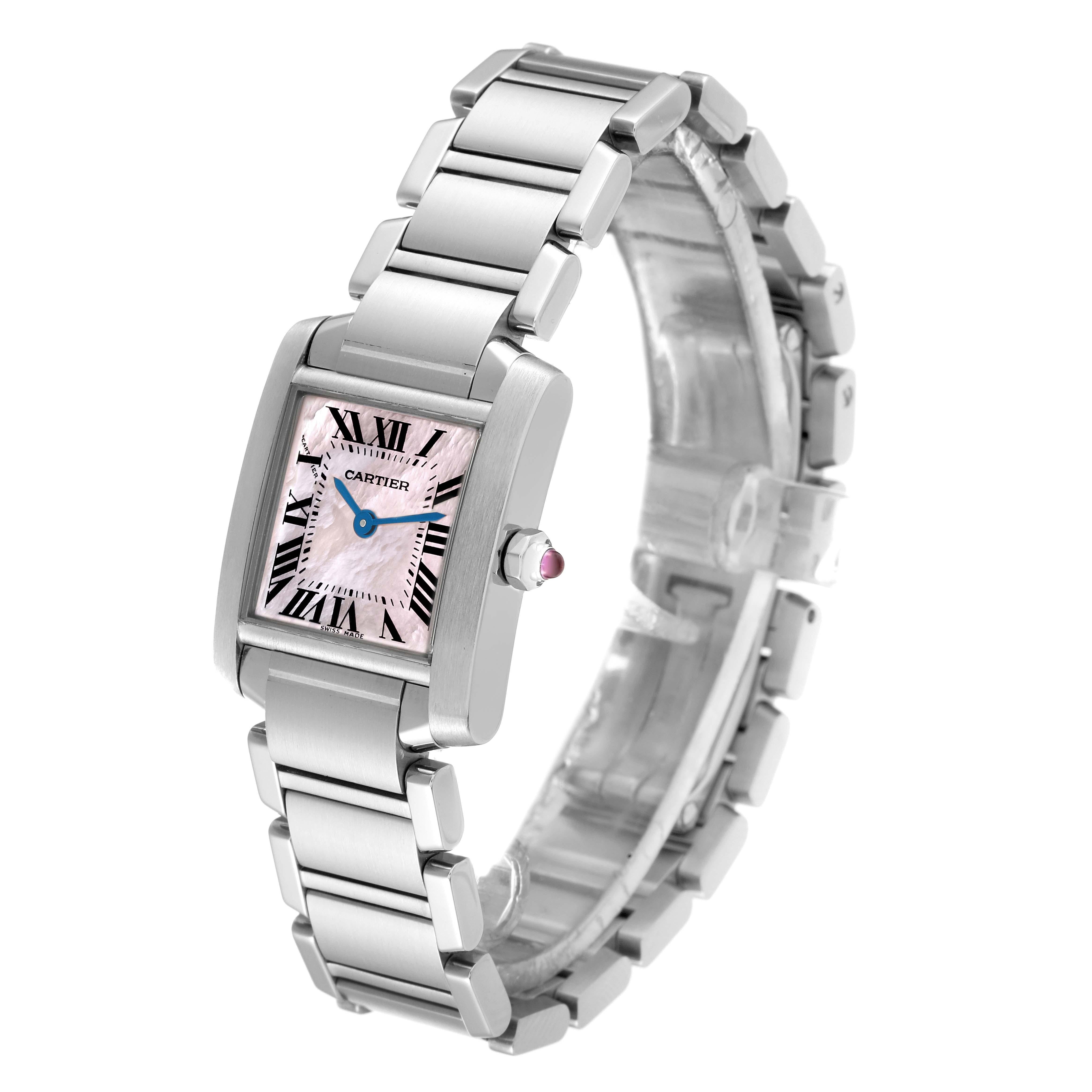 Cartier Tank Francaise Pink Mother of Pearl Dial Steel Ladies Watch W51028Q3 In Excellent Condition In Atlanta, GA