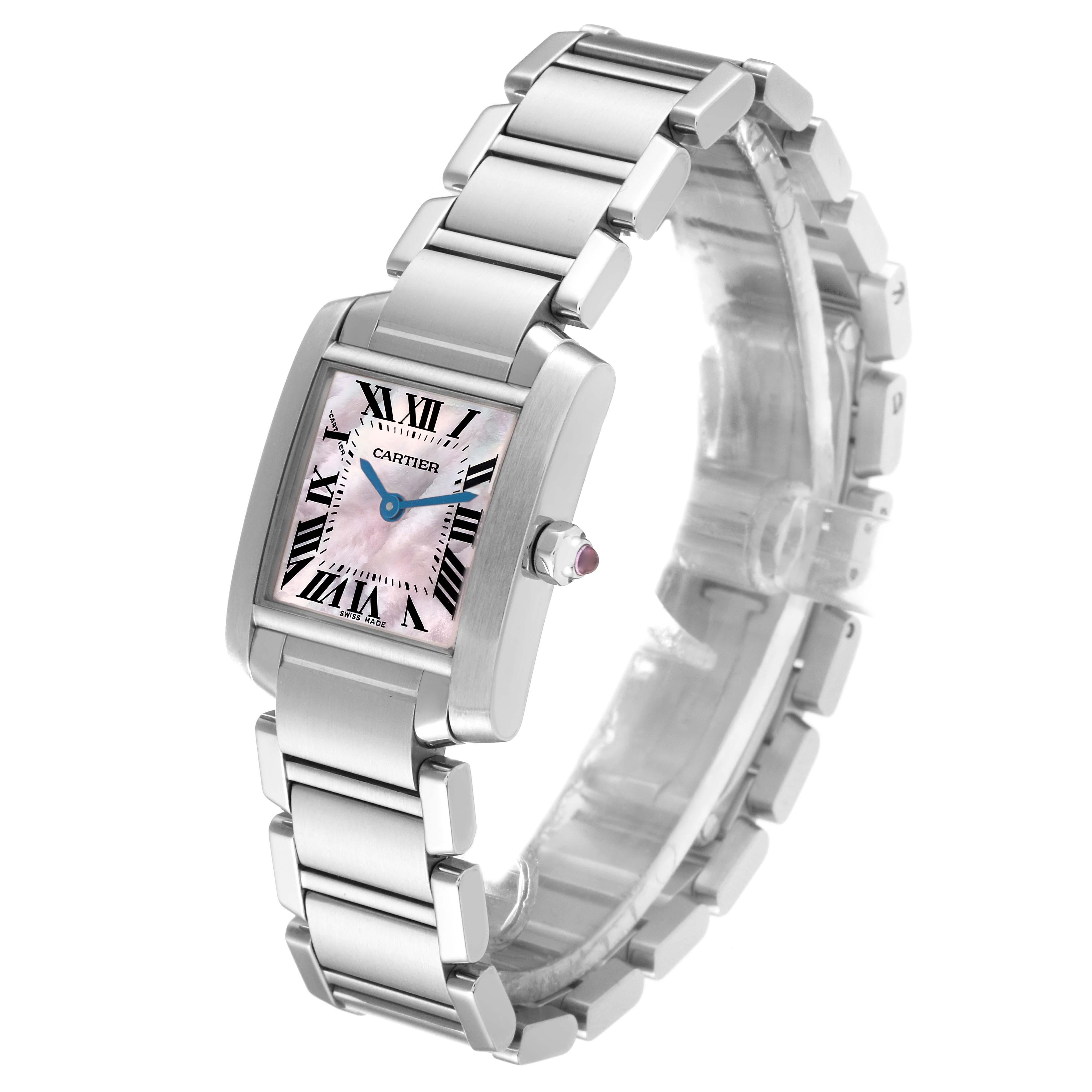 Cartier Tank Francaise Pink Mother Of Pearl Dial Steel Ladies Watch W51028Q3 In Excellent Condition For Sale In Atlanta, GA