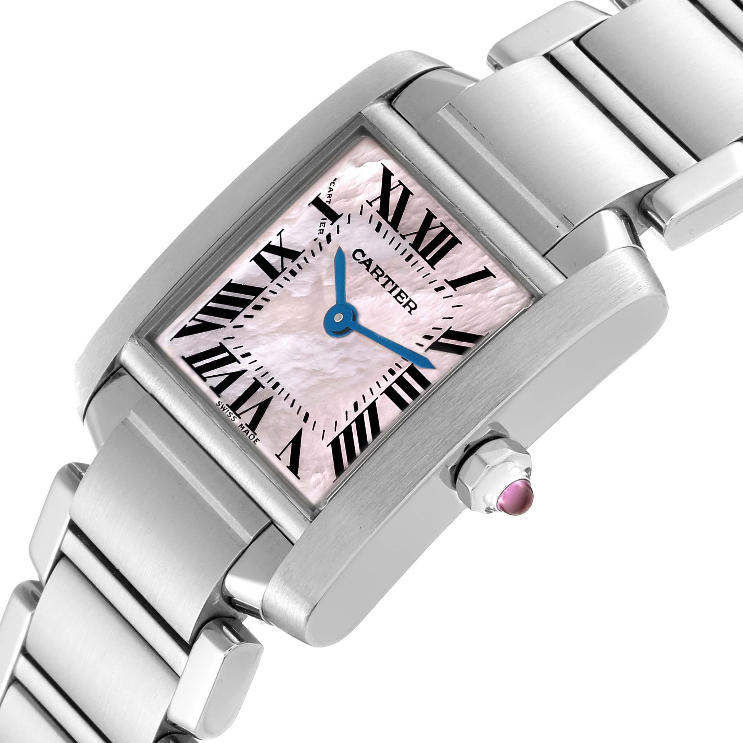 Women's Cartier Tank Francaise Pink Mother of Pearl Dial Steel Ladies Watch W51028Q3