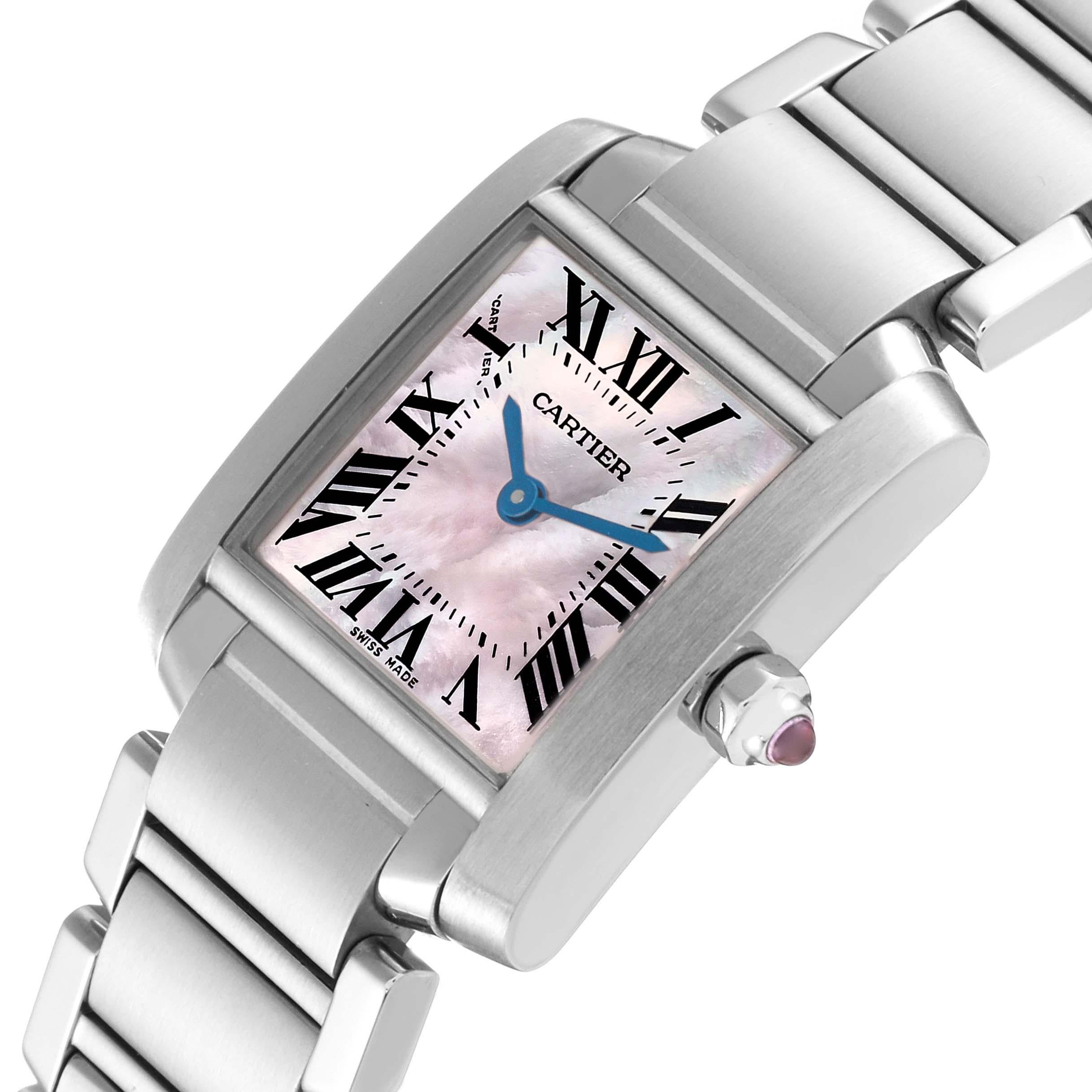 Women's Cartier Tank Francaise Pink Mother Of Pearl Dial Steel Ladies Watch W51028Q3