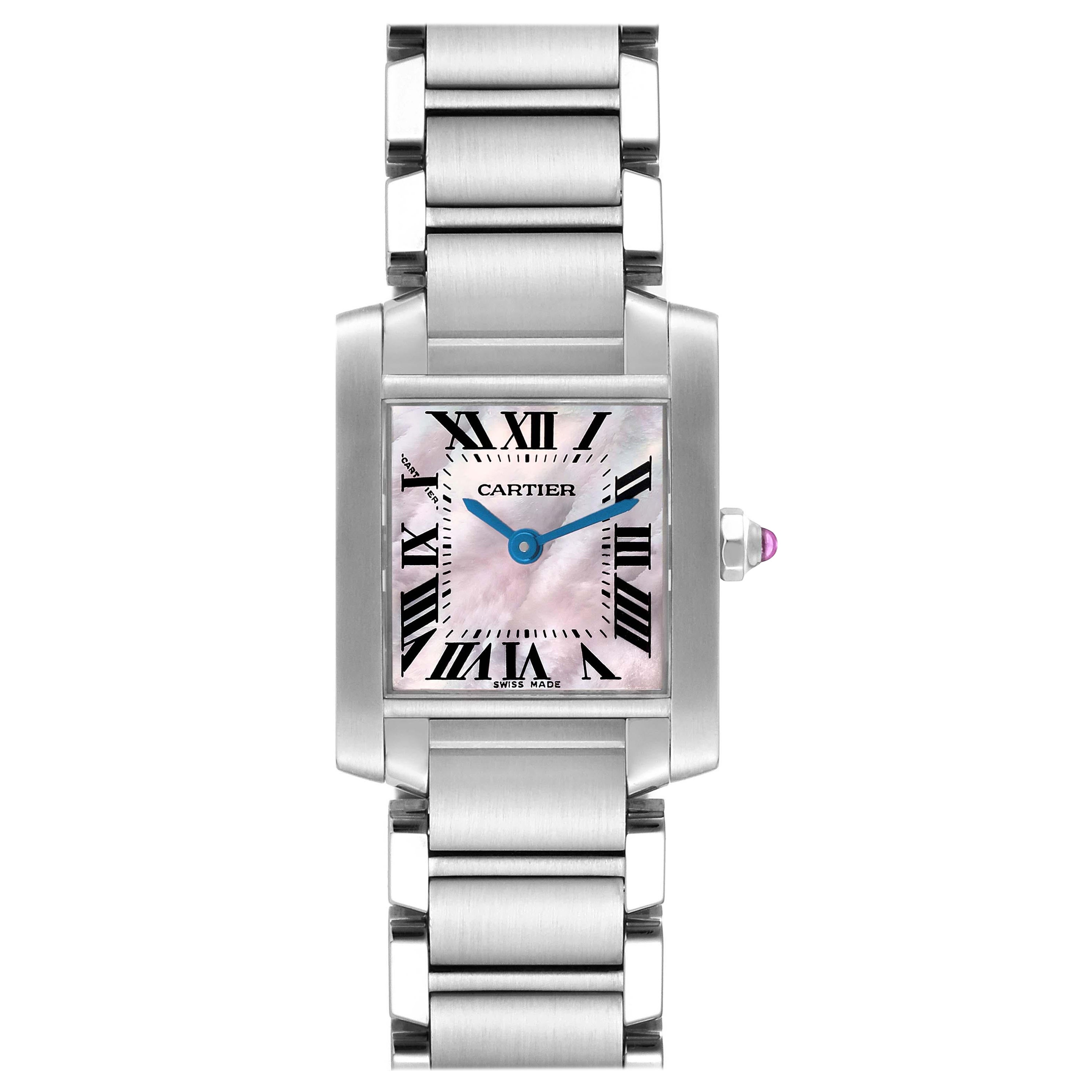 Cartier Tank Francaise Pink Mother Of Pearl Dial Steel Ladies Watch W51028Q3