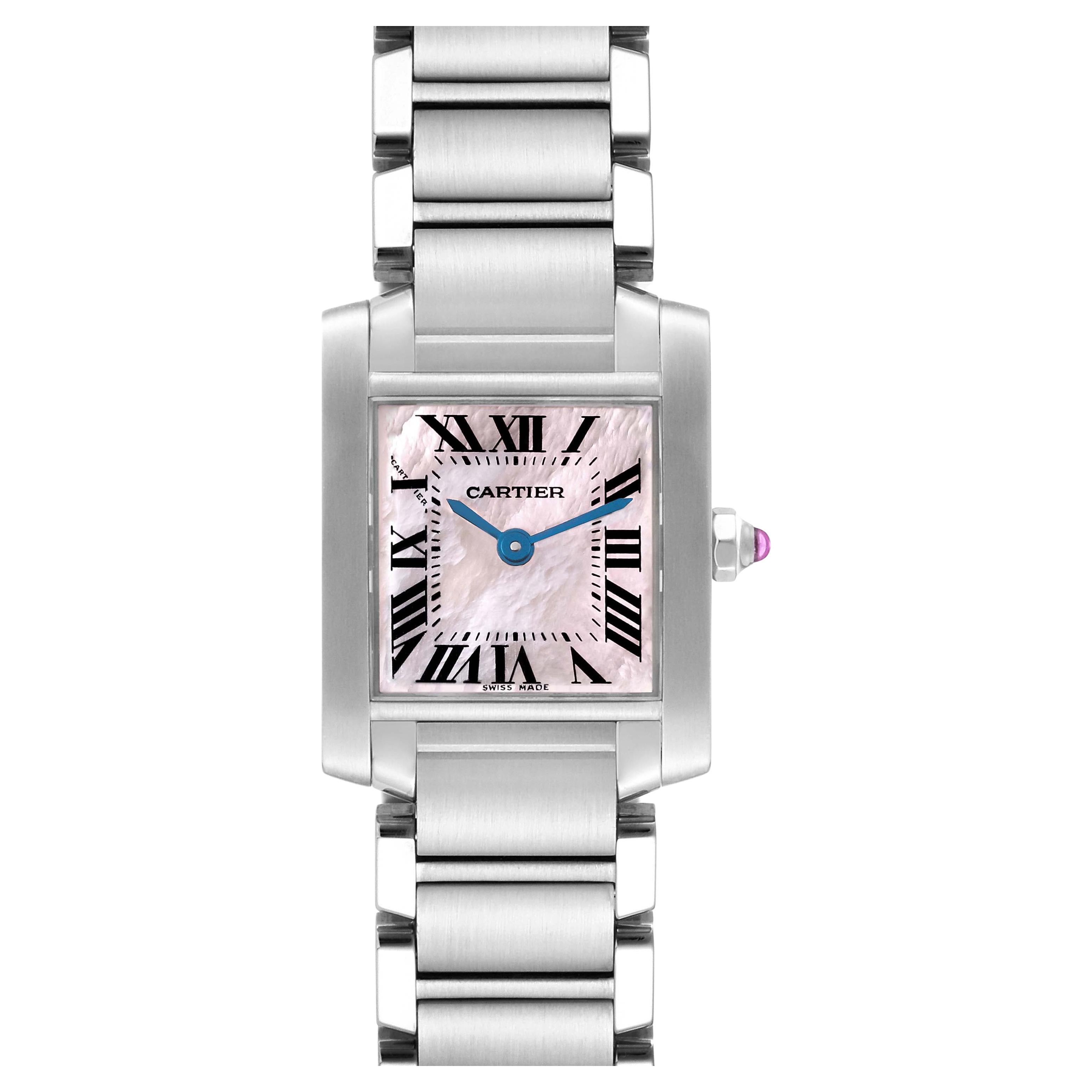 Cartier Tank Francaise Pink Mother of Pearl Dial Steel Ladies Watch W51028Q3