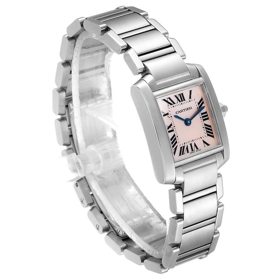 Cartier Tank Francaise Pink Mother of Pearl Steel Ladies Watch W51028Q3 In Excellent Condition For Sale In Atlanta, GA