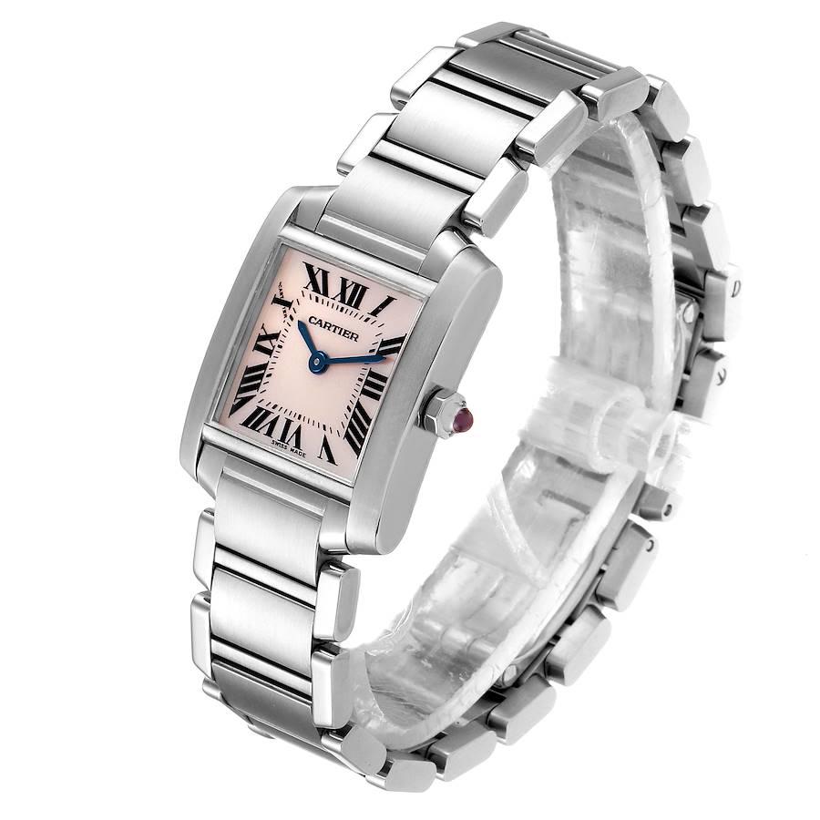 Women's Cartier Tank Francaise Pink Mother of Pearl Steel Ladies Watch W51028Q3 For Sale