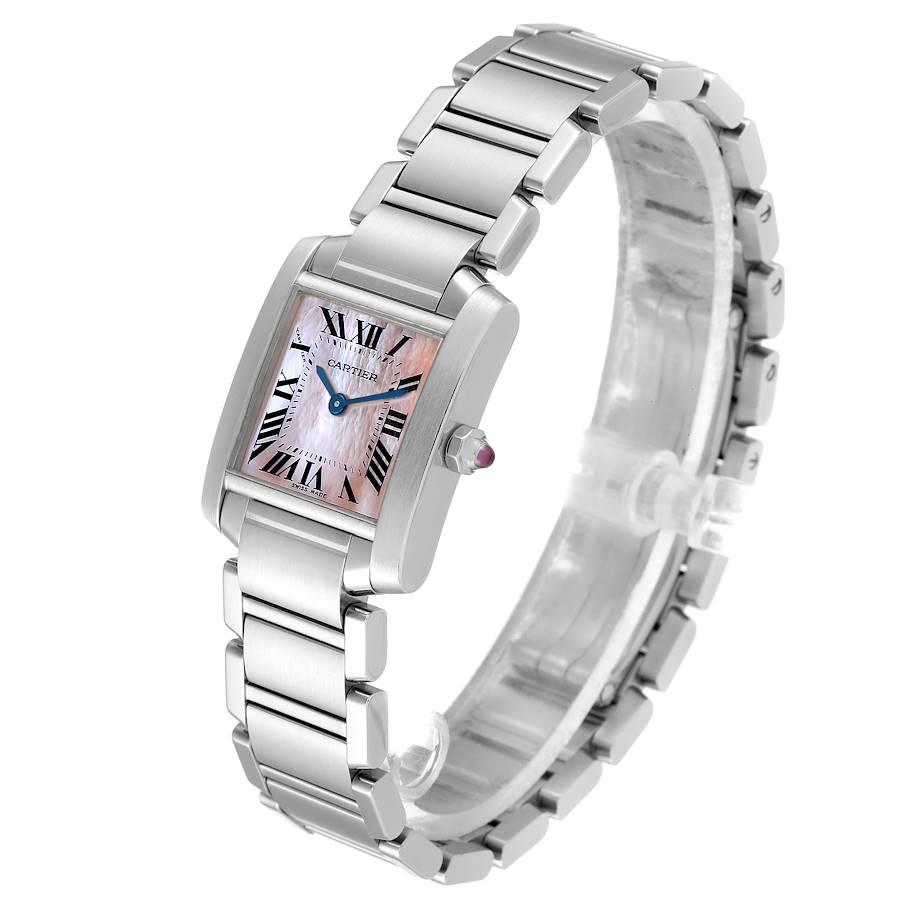 Cartier Tank Francaise Pink Mother of Pearl Steel Ladies Watch W51028Q3 In Excellent Condition In Atlanta, GA
