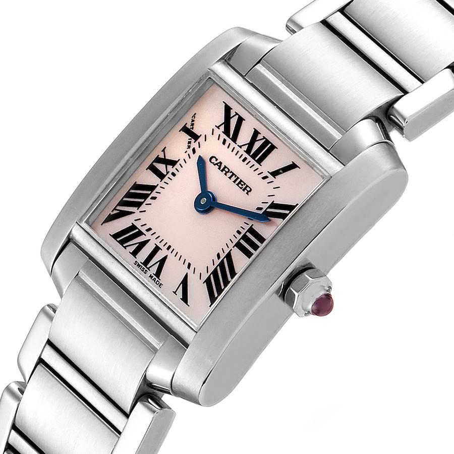 Cartier Tank Francaise Pink Mother of Pearl Steel Ladies Watch W51028Q3 For Sale 1