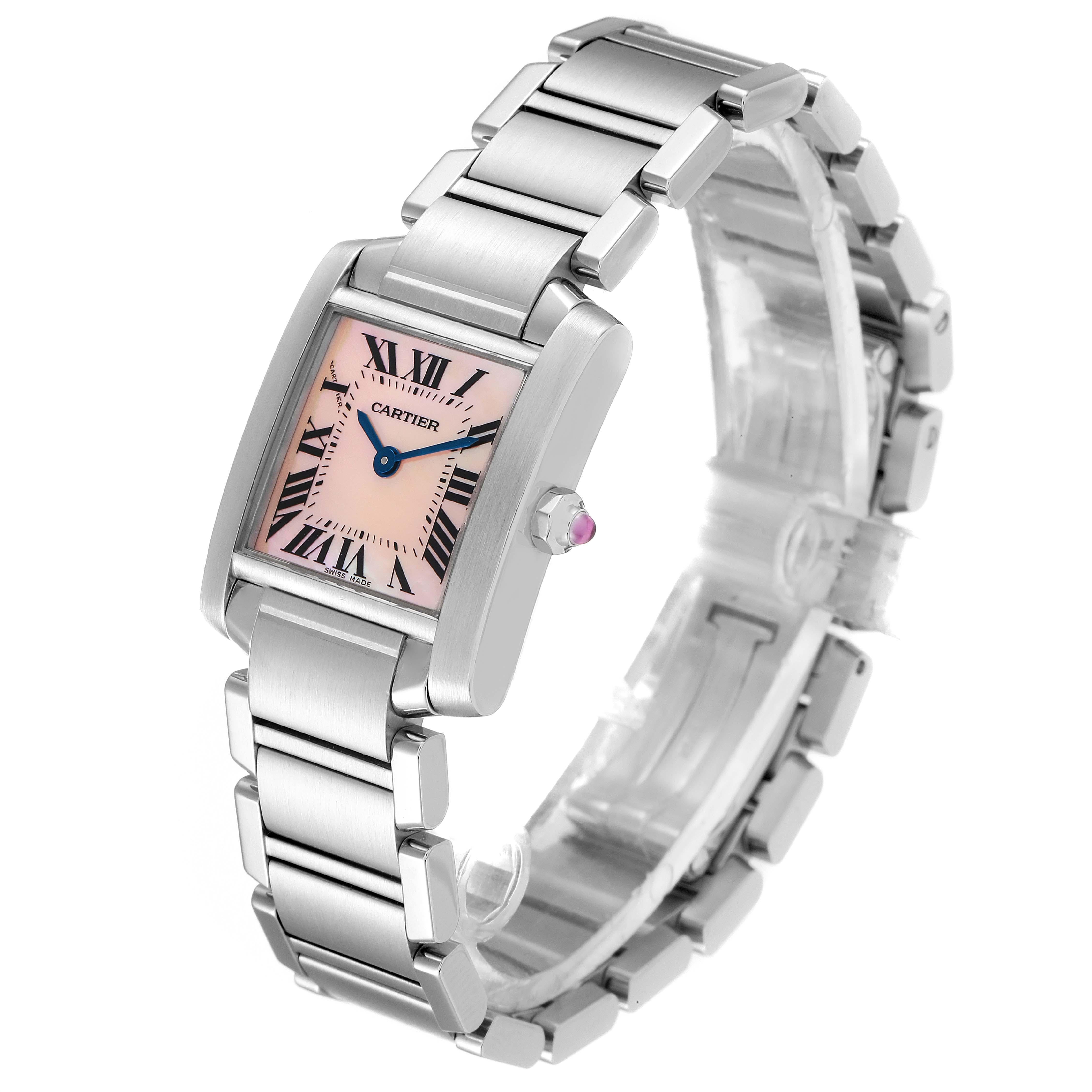 Cartier Tank Francaise Pink Mother of Pearl Steel Ladies Watch W51028Q3 1
