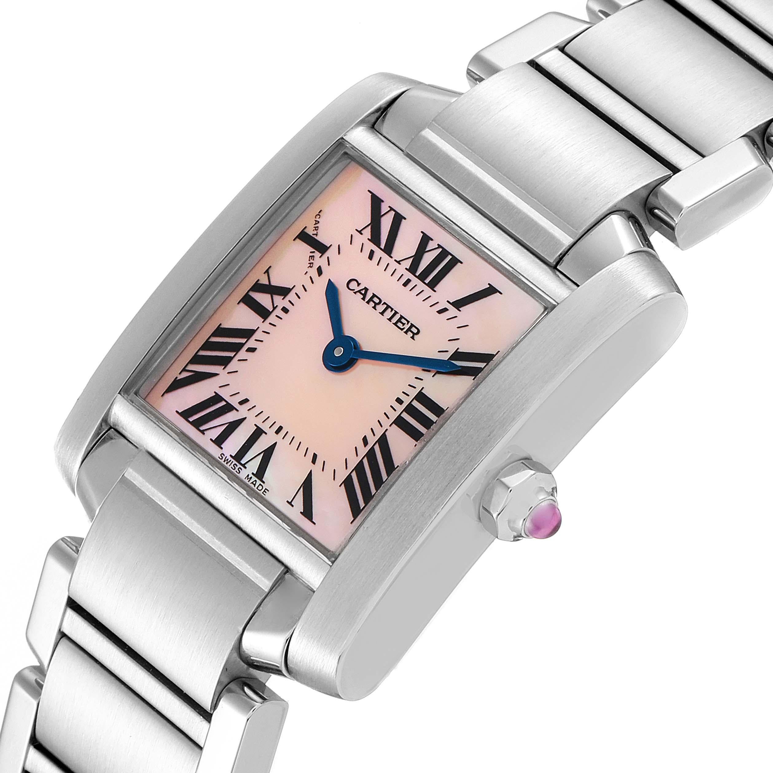 Cartier Tank Francaise Pink Mother of Pearl Steel Ladies Watch W51028Q3 2