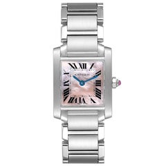 Cartier Tank Francaise Pink Mother of Pearl Steel Ladies Watch W51028Q3