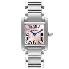 Cartier Tank Francaise Pink Mother of Pearl Steel Ladies Watch W51028Q3