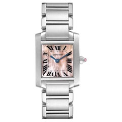 Cartier Tank Francaise Pink Mother of Pearl Steel Ladies Watch W51028Q3