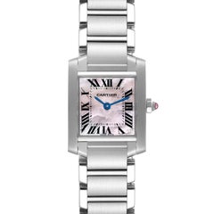 Cartier Tank Francaise Pink Mother of Pearl Steel Ladies Watch W51028Q3