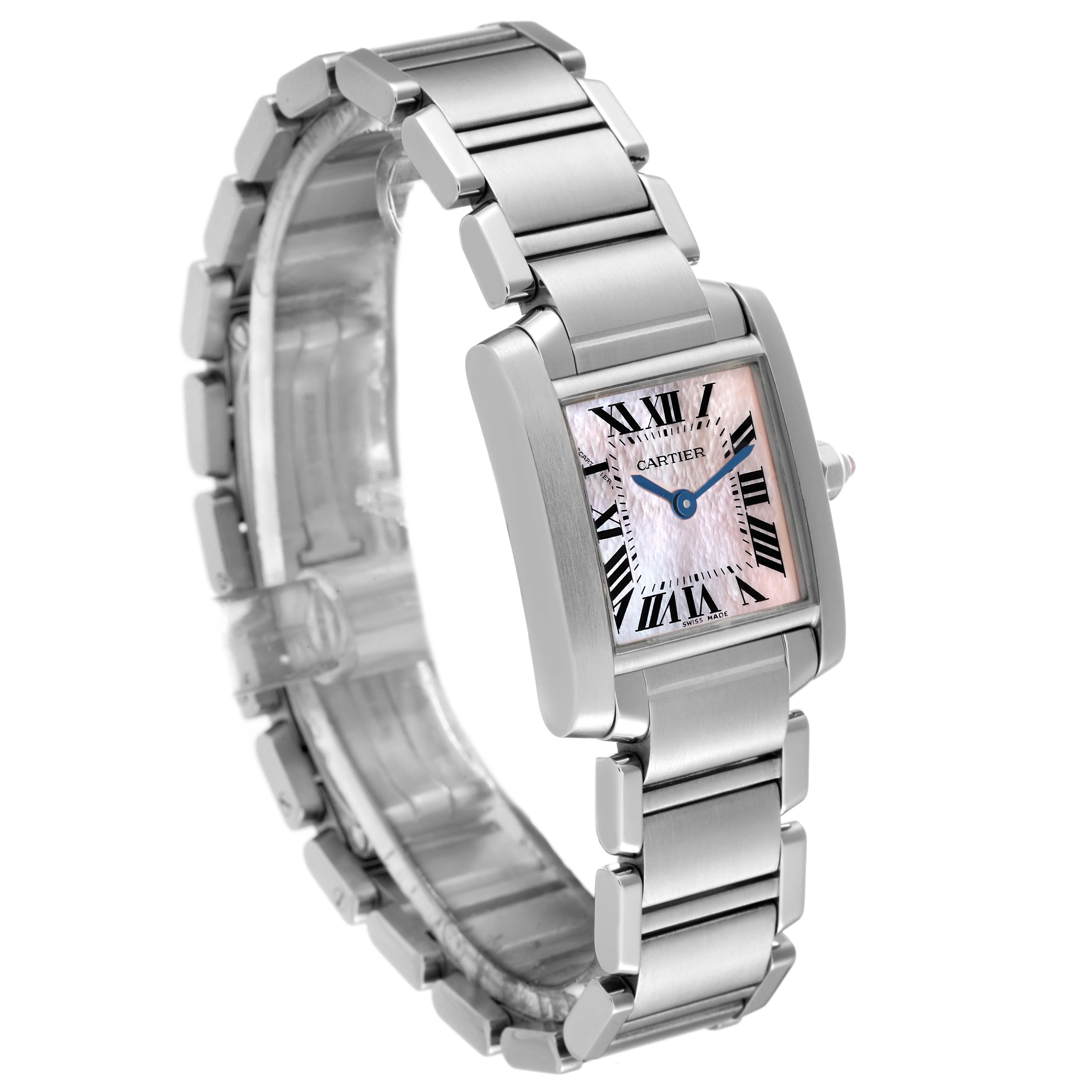 Cartier Tank Francaise Pink Mother of Pearl Steel Ladies Watch W51028Q3 Papers In Excellent Condition In Atlanta, GA
