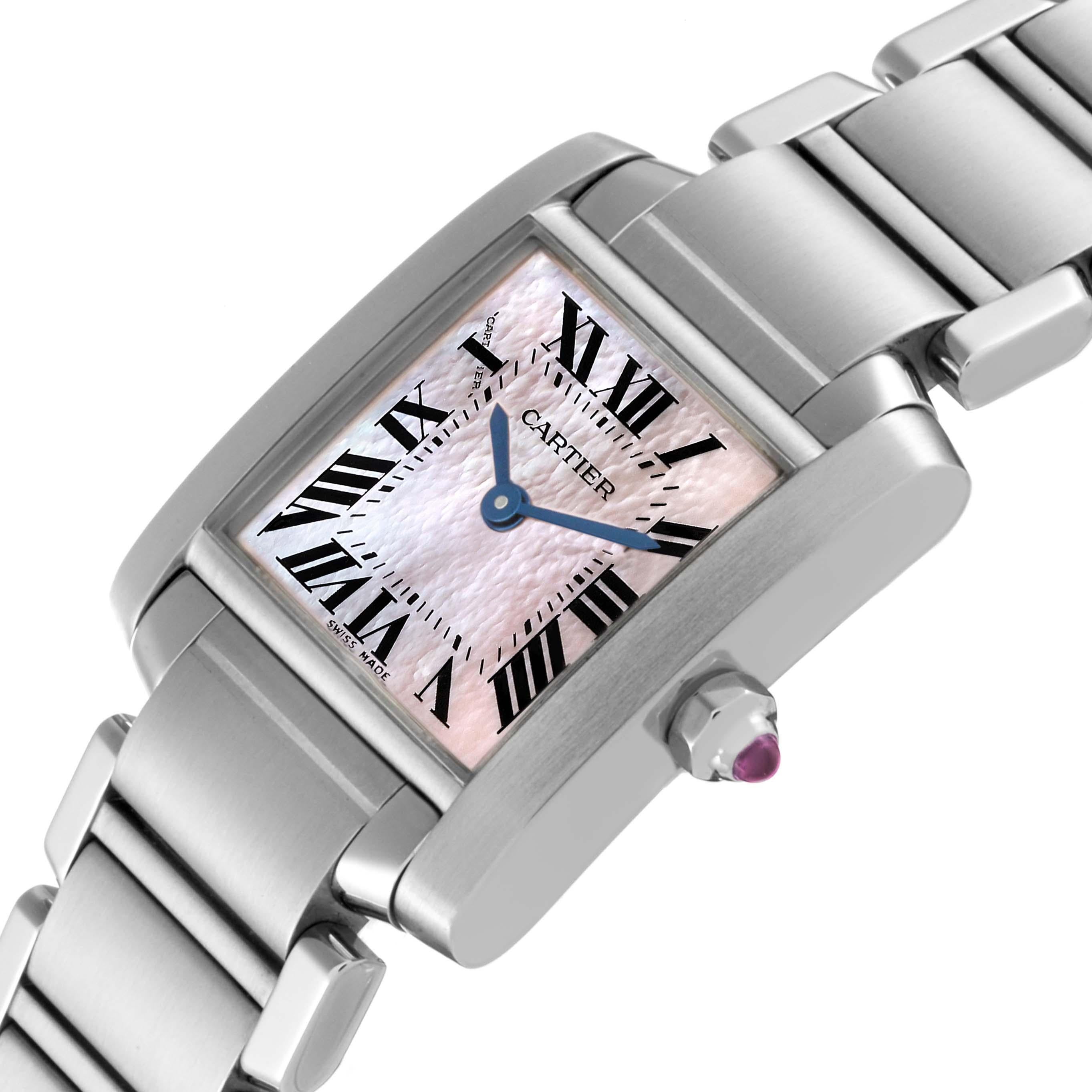 Cartier Tank Francaise Pink Mother of Pearl Steel Ladies Watch W51028Q3 Papers 1