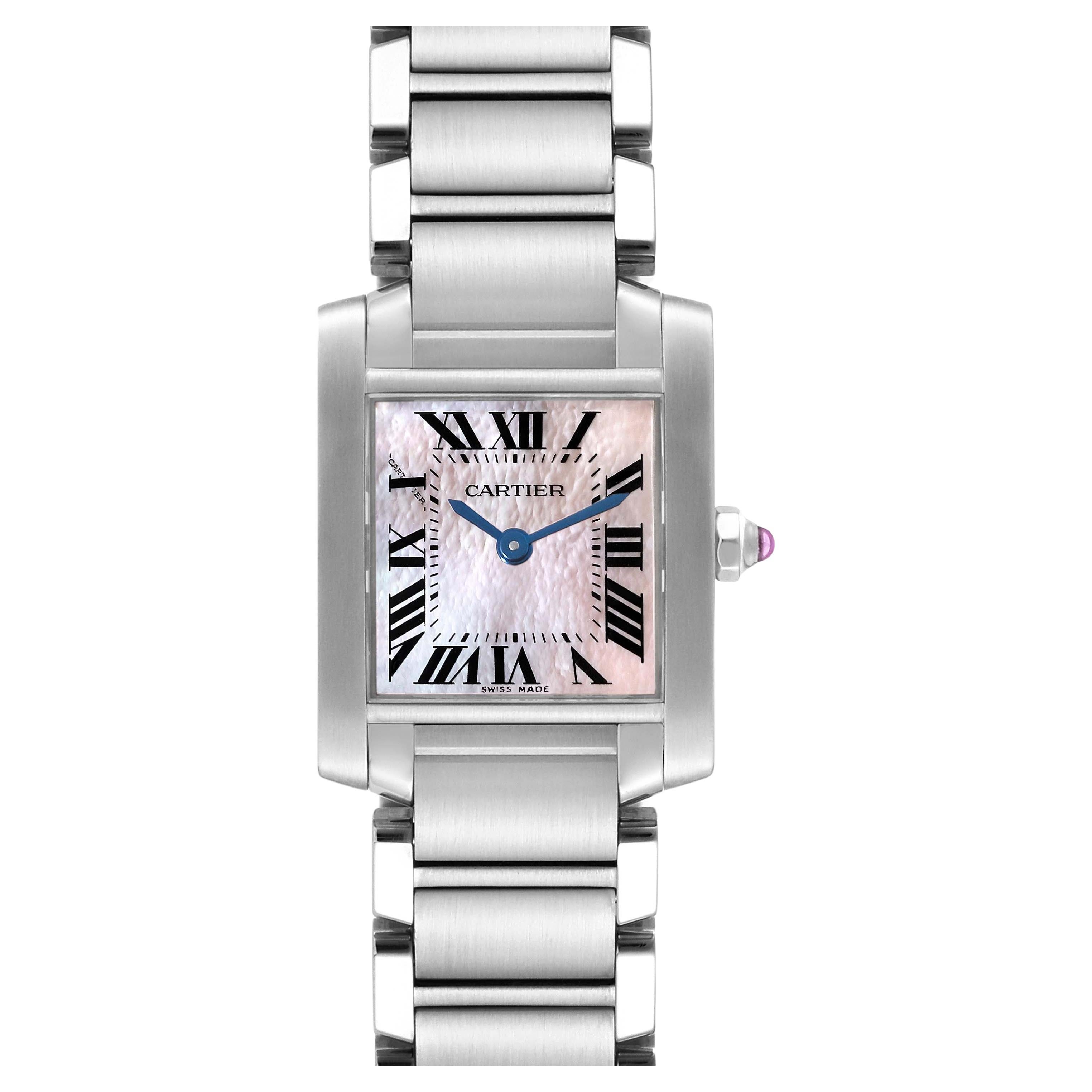 Cartier Tank Francaise Pink Mother of Pearl Steel Ladies Watch W51028Q3 Papers