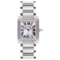 Cartier Tank Francaise Pink Mother of Pearl Steel Ladies Watch W51028Q3 Papers