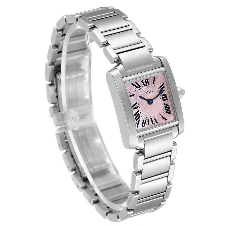 Cartier Tank Francaise Pink Mother of Pearl Steel Watch W51028Q3 Box Papers In Excellent Condition In Atlanta, GA