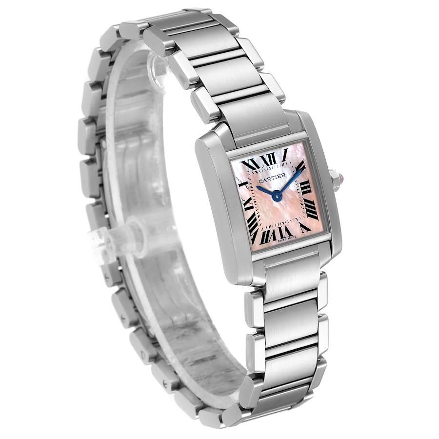 Cartier Tank Francaise Pink Mother of Pearl Steel Watch W51028Q3 Box Papers In Excellent Condition In Atlanta, GA