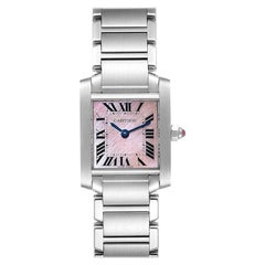 Cartier Tank Francaise Pink Mother of Pearl Steel Watch W51028Q3 Box Papers