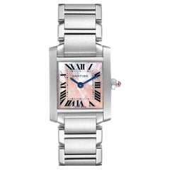 Cartier Tank Francaise Pink Mother of Pearl Steel Watch W51028Q3 Box Papers