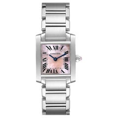 Cartier Tank Francaise Pink Mother of Pearl Steel Watch W51028Q3