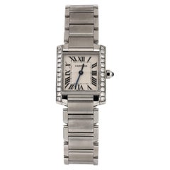 Cartier: Edelstahl-Uhr Tank Francaise Quarz mit Diamant-Lünette 20