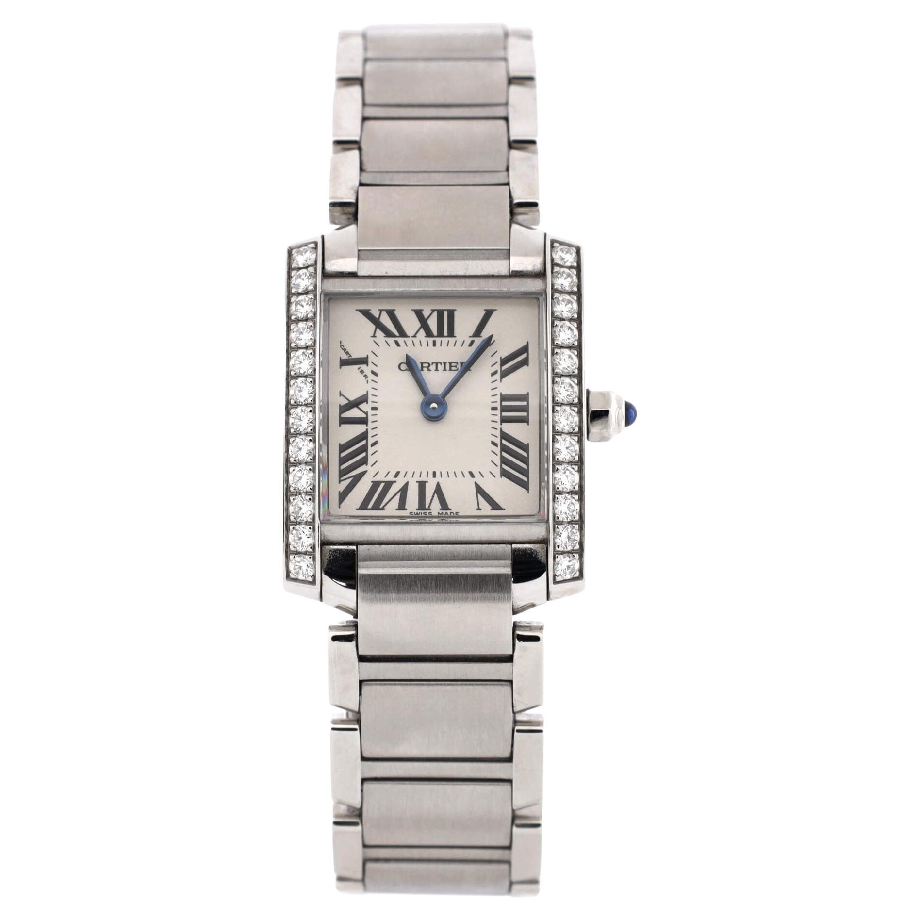 Cartier Tank Francaise Quartz Watch Stainless Steel with Diamond Bezel 20 For Sale