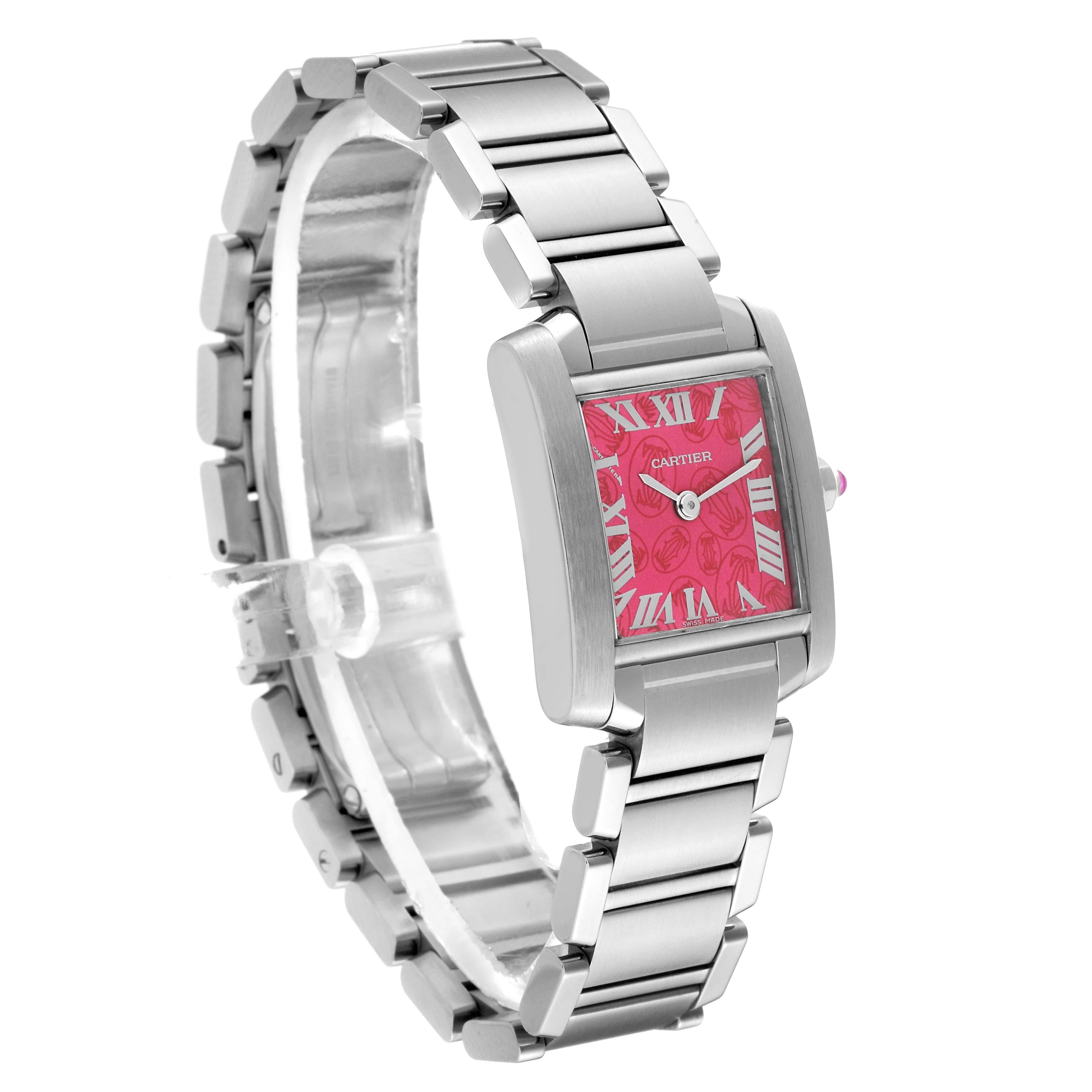 Cartier Tank Francaise Raspberry Dial LE Steel Ladies Watch W51030Q3 In Excellent Condition For Sale In Atlanta, GA