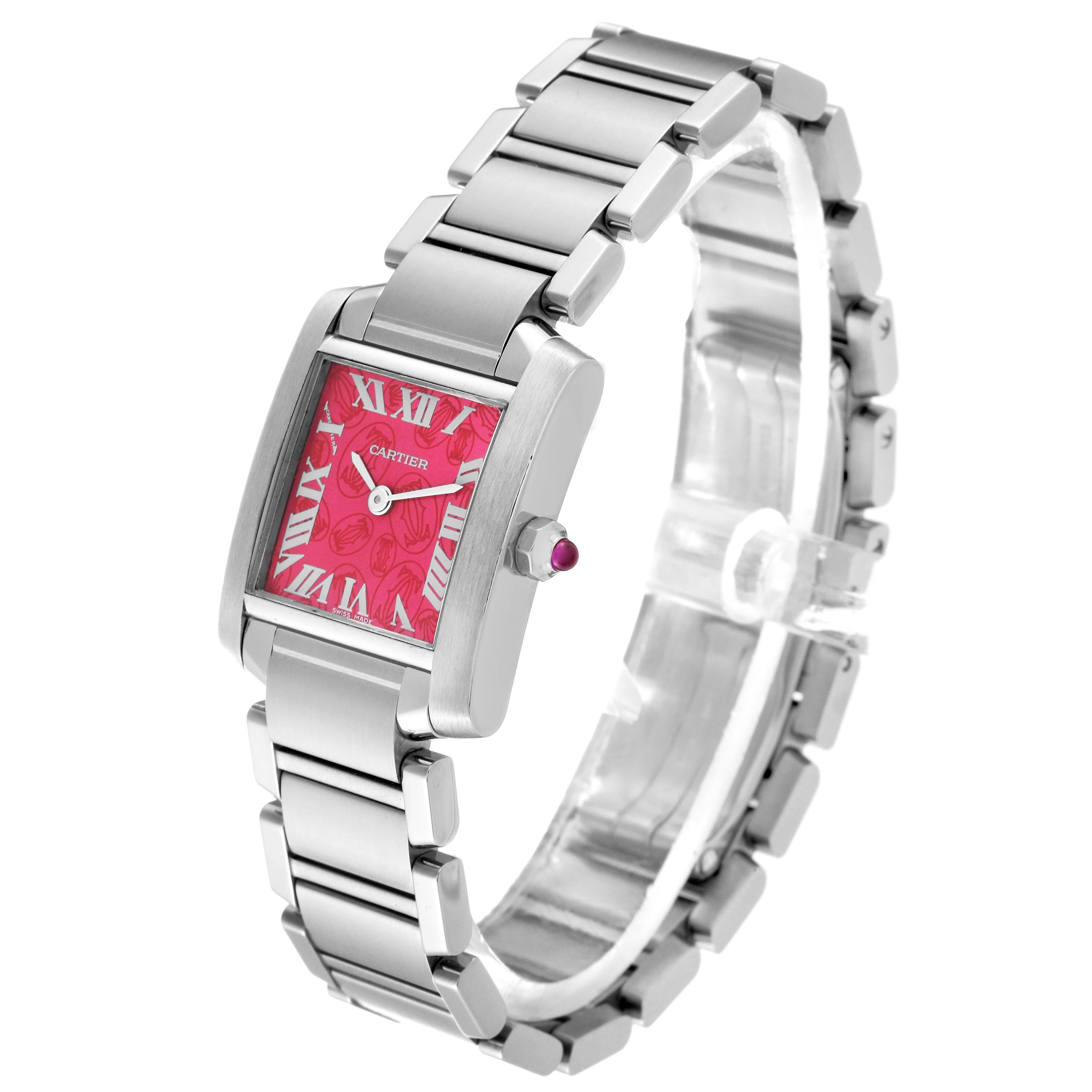 Cartier Tank Francaise Raspberry Dial LE Steel Ladies Watch W51030Q3 For Sale 2