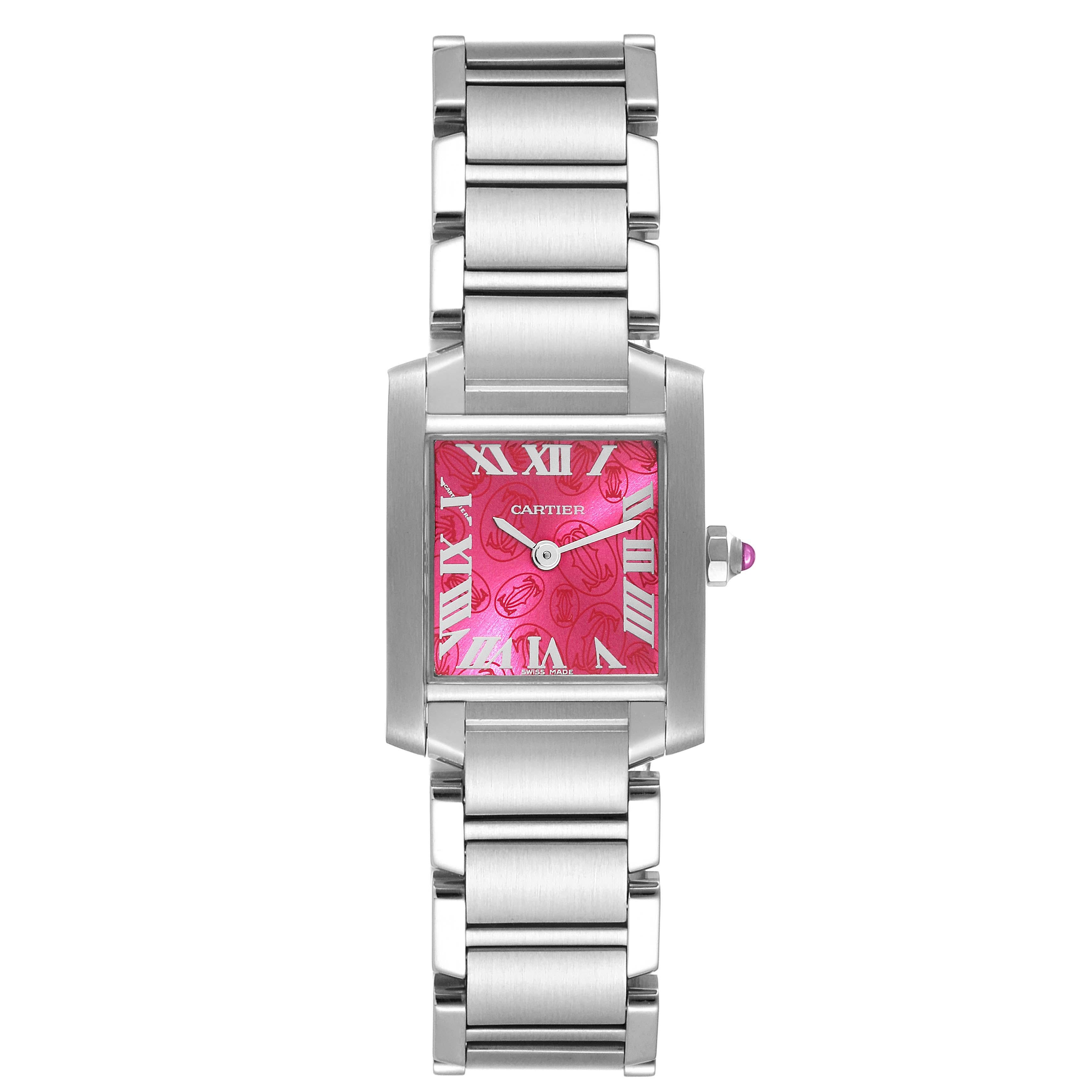 Cartier Tank Francaise Raspberry Dial LE Steel Ladies Watch W51030Q3 For Sale 3