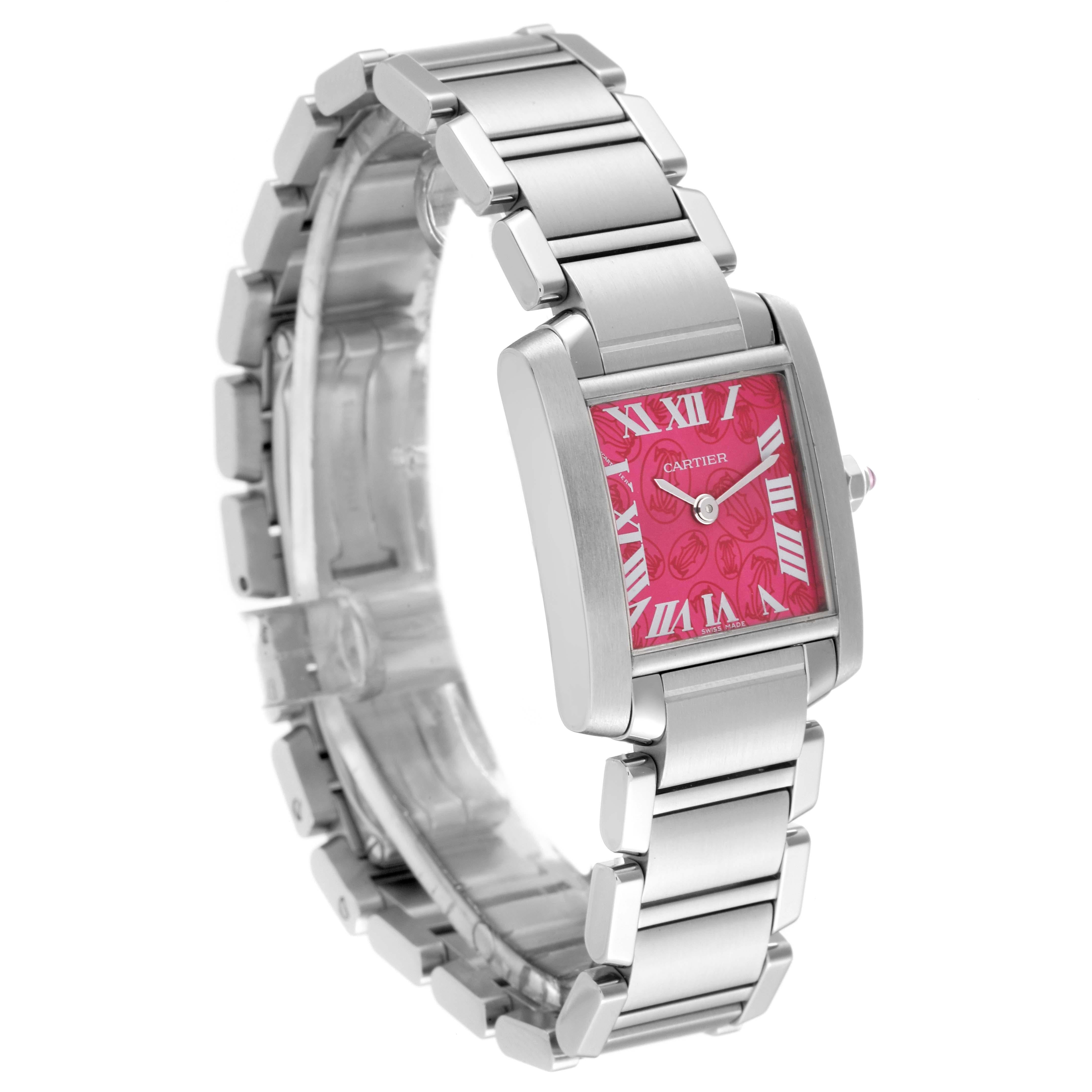 Cartier Tank Francaise Raspberry Dial Limited Edition Steel Ladies Watch In Excellent Condition In Atlanta, GA