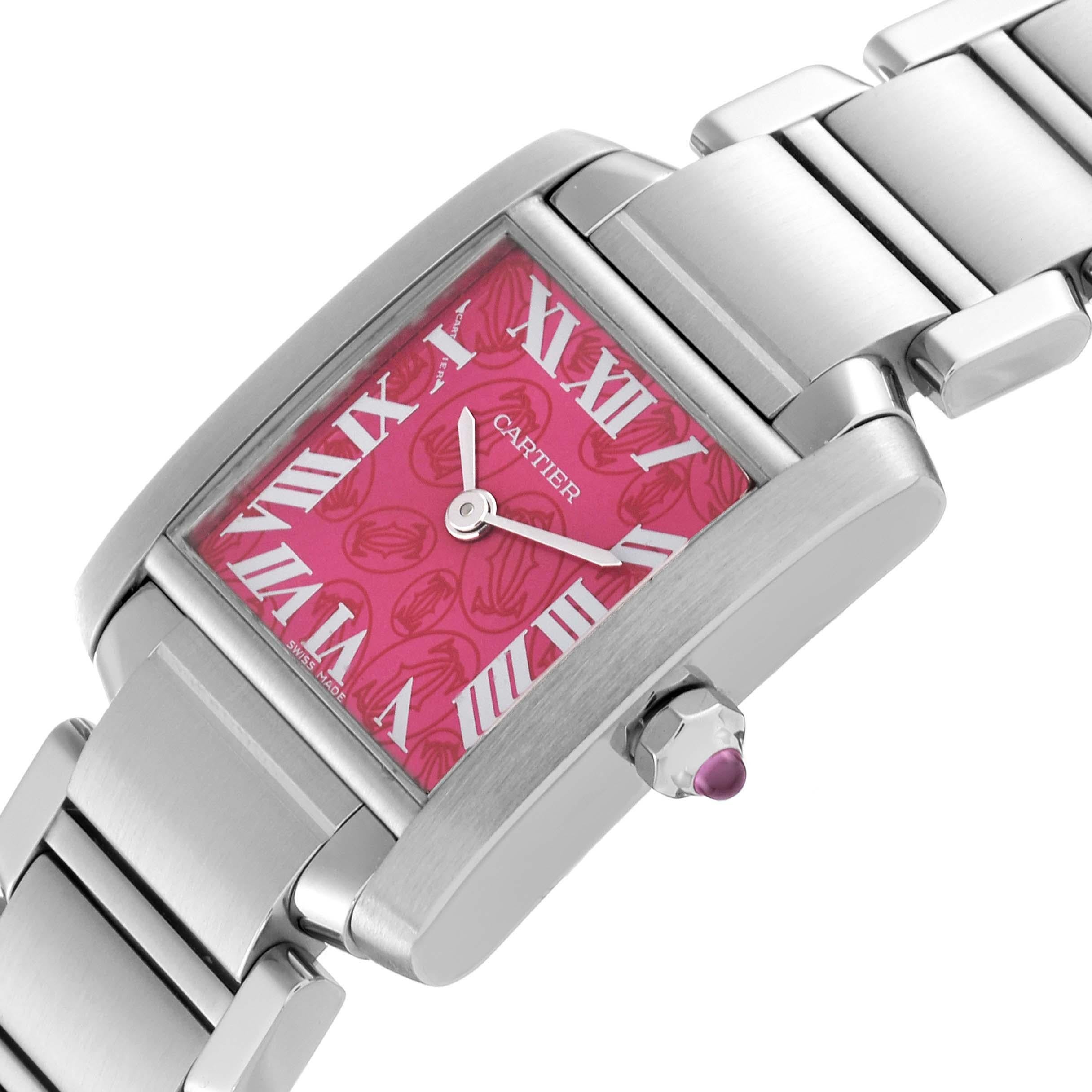 Cartier Tank Francaise Raspberry Dial Limited Edition Steel Ladies Watch 1
