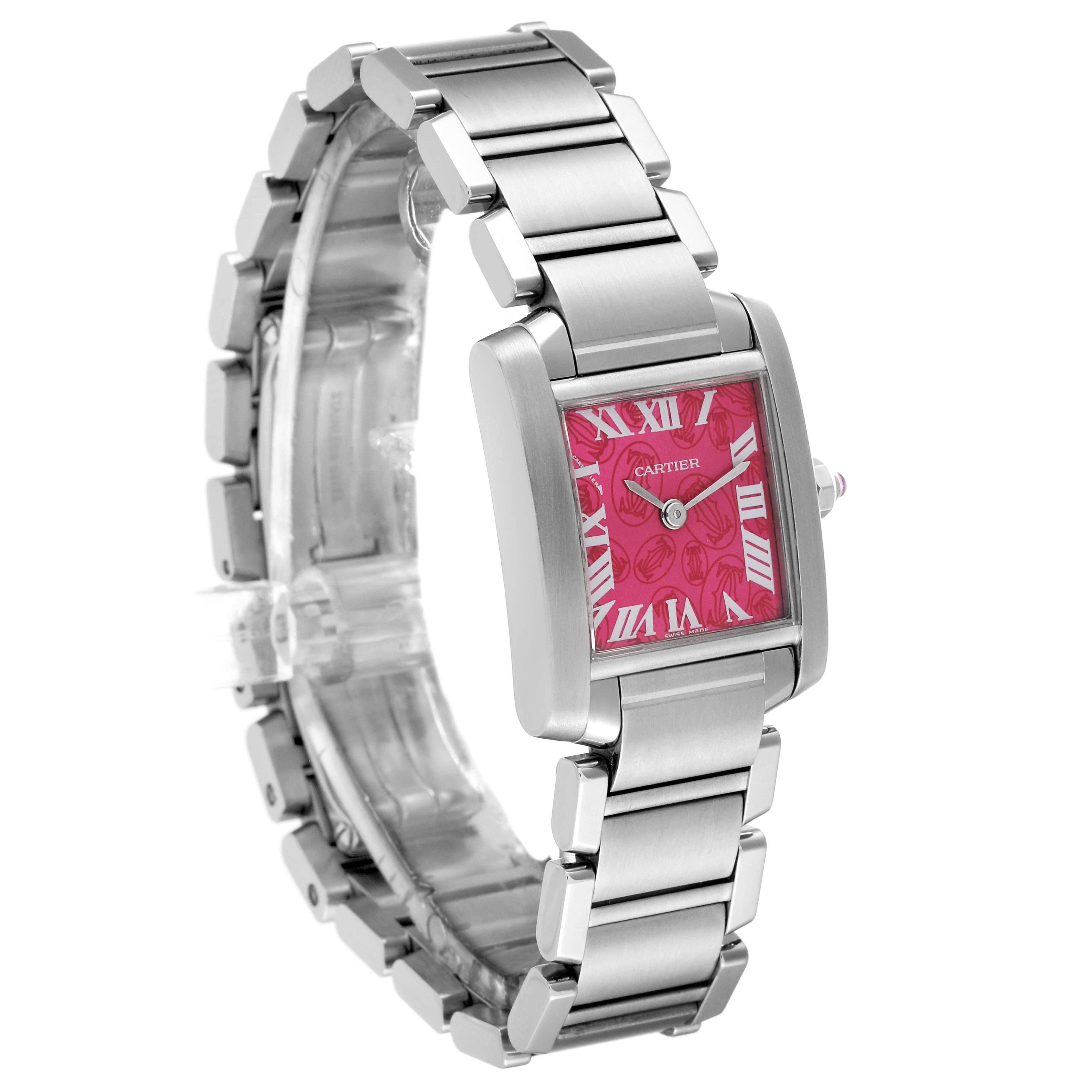 Cartier Tank Francaise Raspberry Dial Limited Edition Steel Watch W51030Q3 In Excellent Condition For Sale In Atlanta, GA