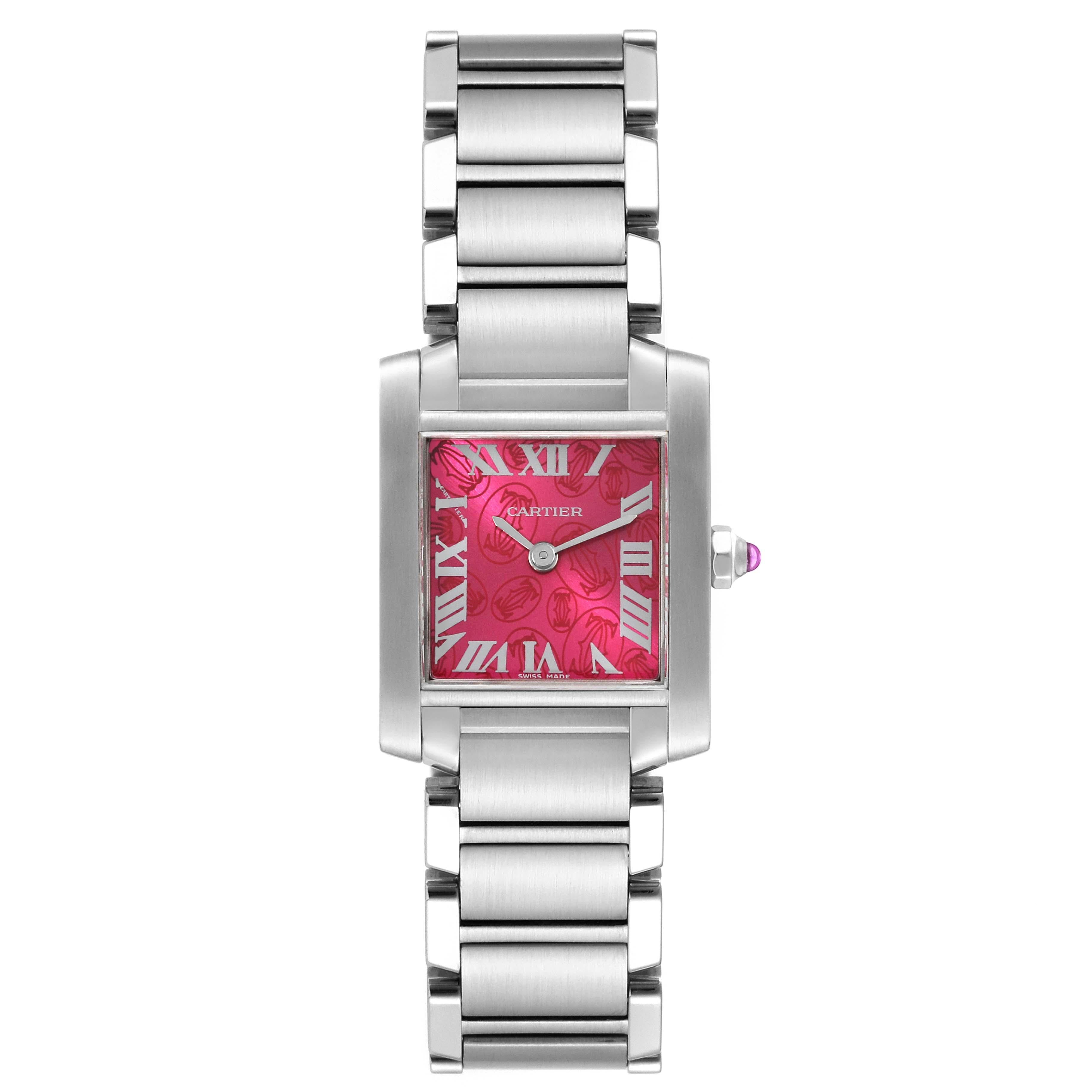 Cartier Tank Francaise Raspberry Dial Limited Edition Steel Watch W51030Q3 For Sale 1
