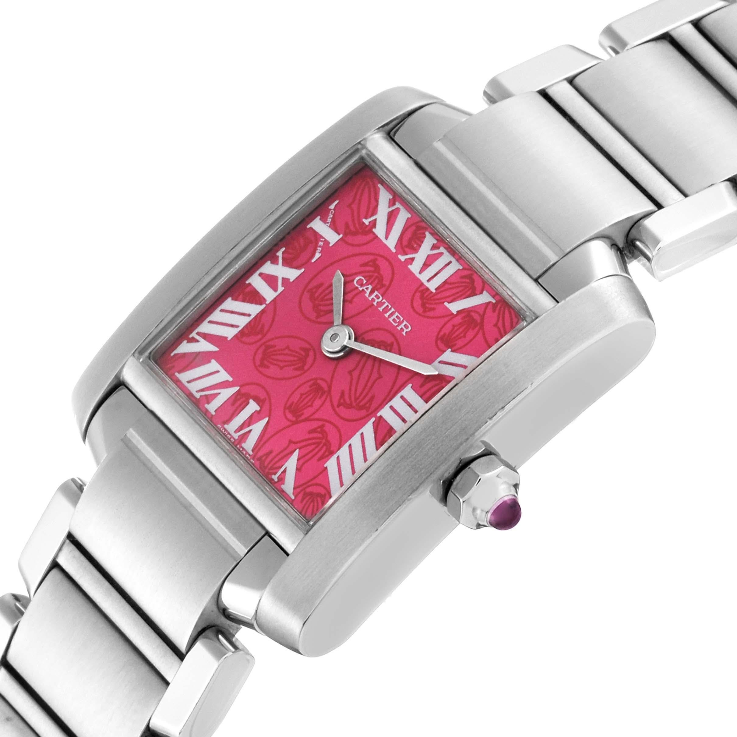 Cartier Tank Francaise Raspberry Dial Limited Edition Steel Watch W51030Q3 For Sale 3