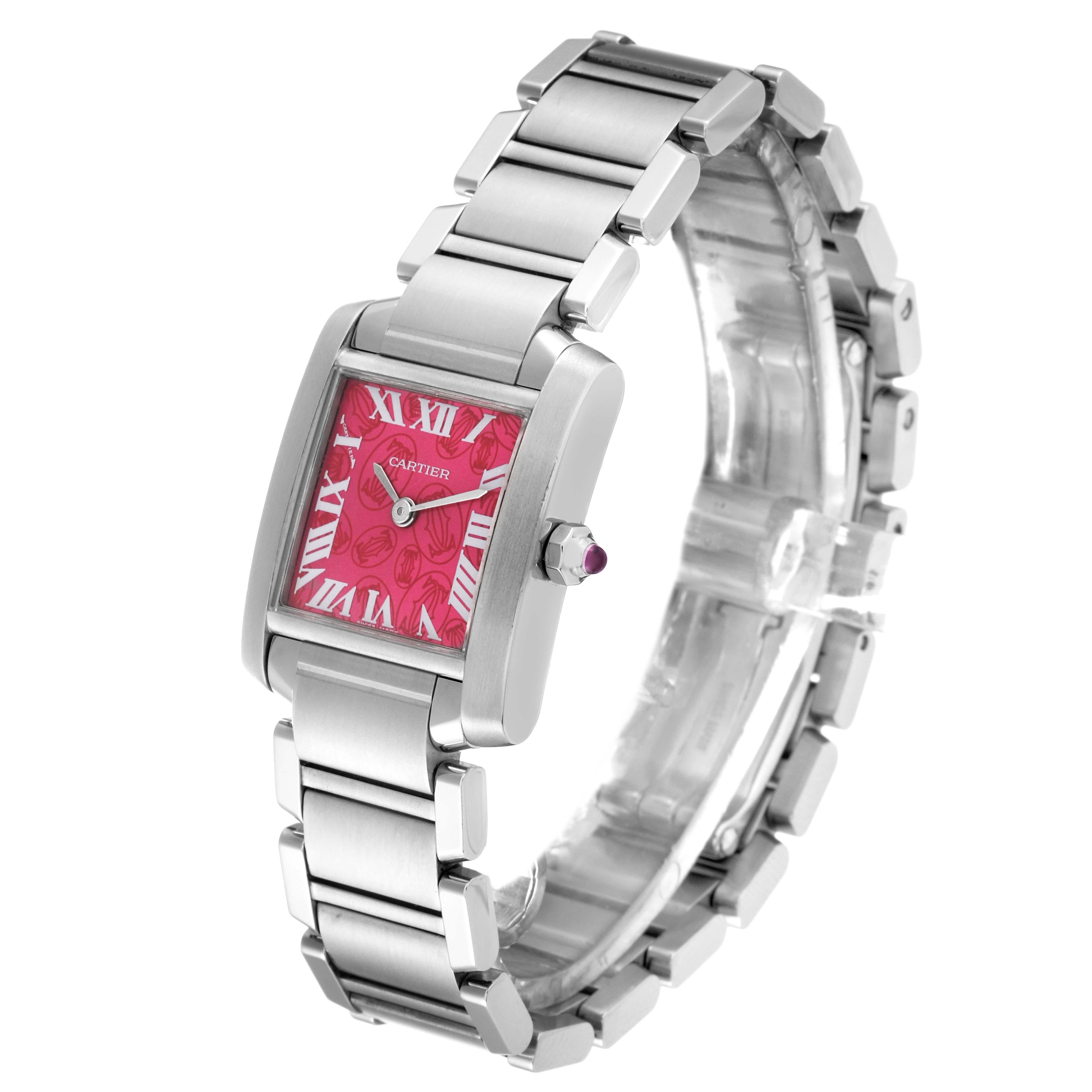 Cartier Tank Francaise Raspberry Dial Limited Edition Steel Watch W51030Q3 For Sale 4