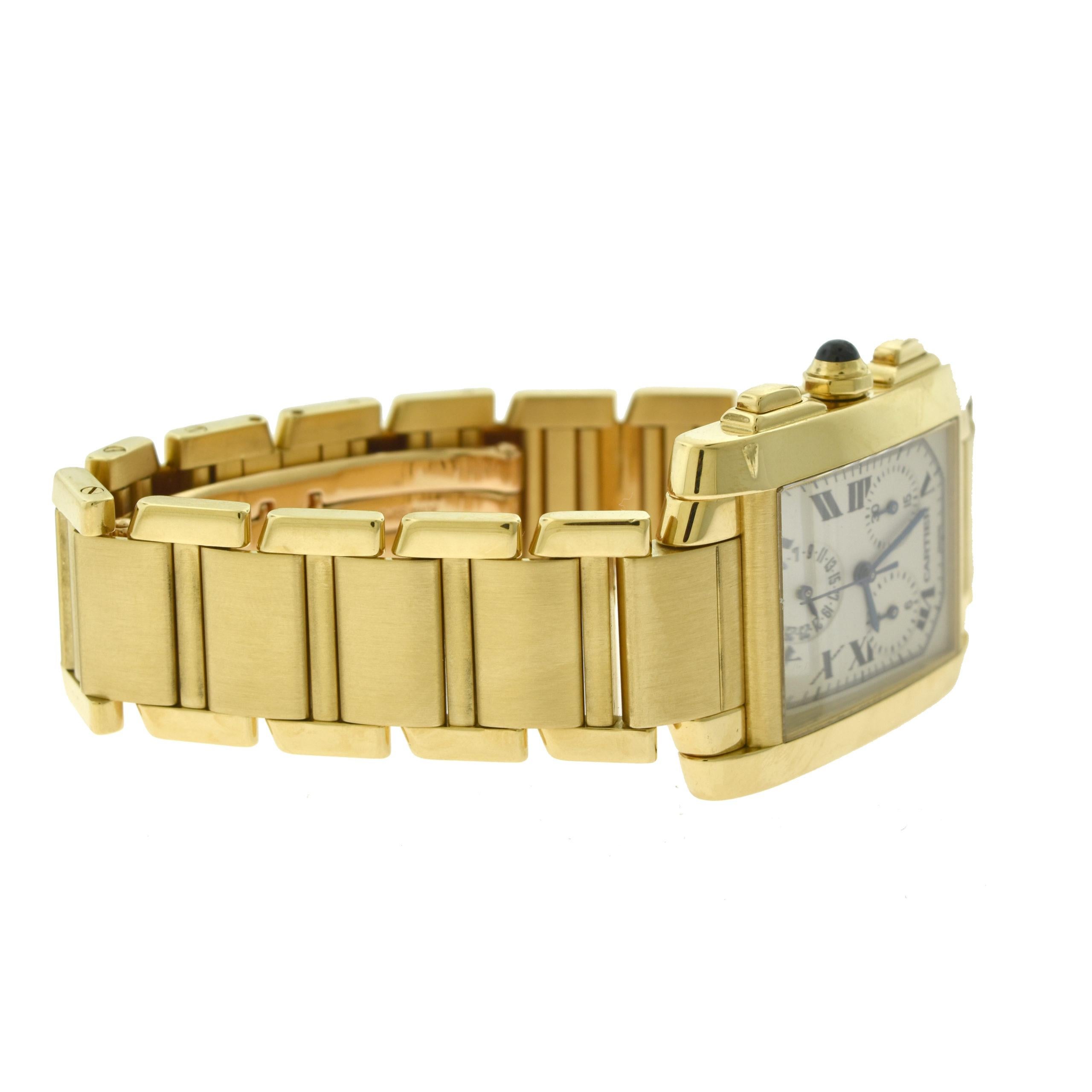 Women's or Men's Cartier Tank Francaise Ref. 1830 Chronograph White Dial 18 Karat Gold Watch