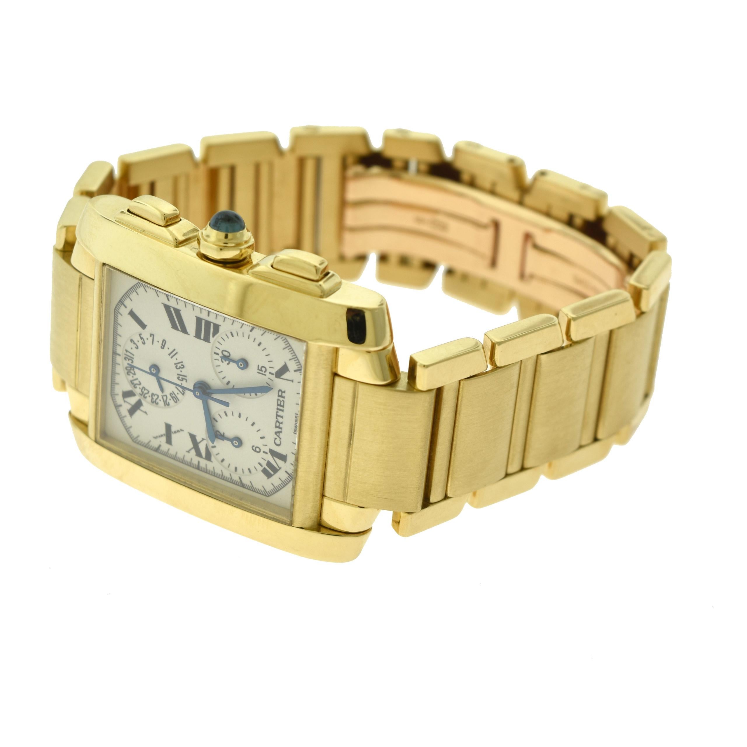 Cartier Tank Francaise Ref. 1830 Chronograph White Dial 18 Karat Gold Watch 1
