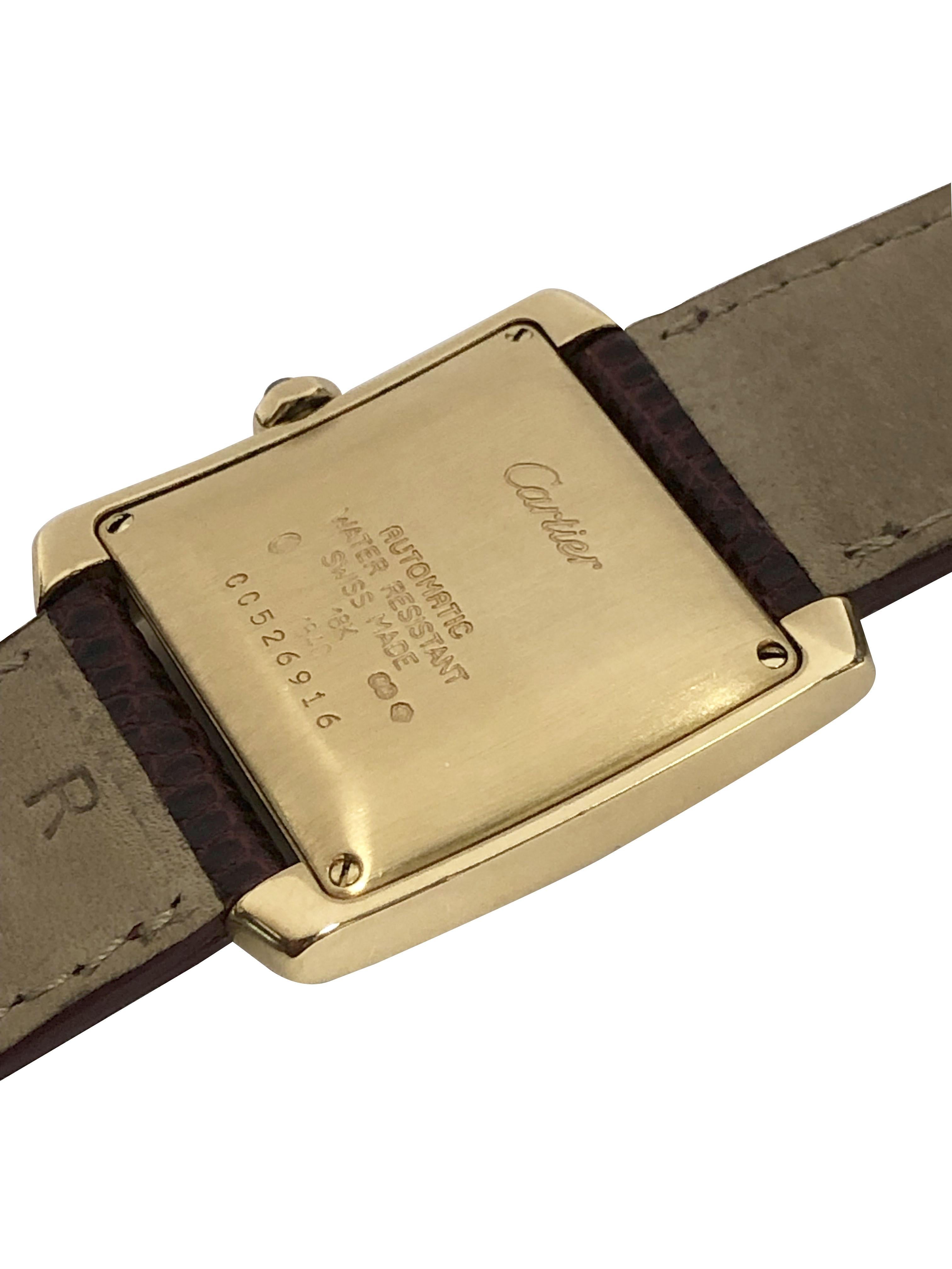 Cartier Tank Francaise Réf 1840 Grande montre-bracelet automatique en or jaune Excellent état - En vente à Chicago, IL